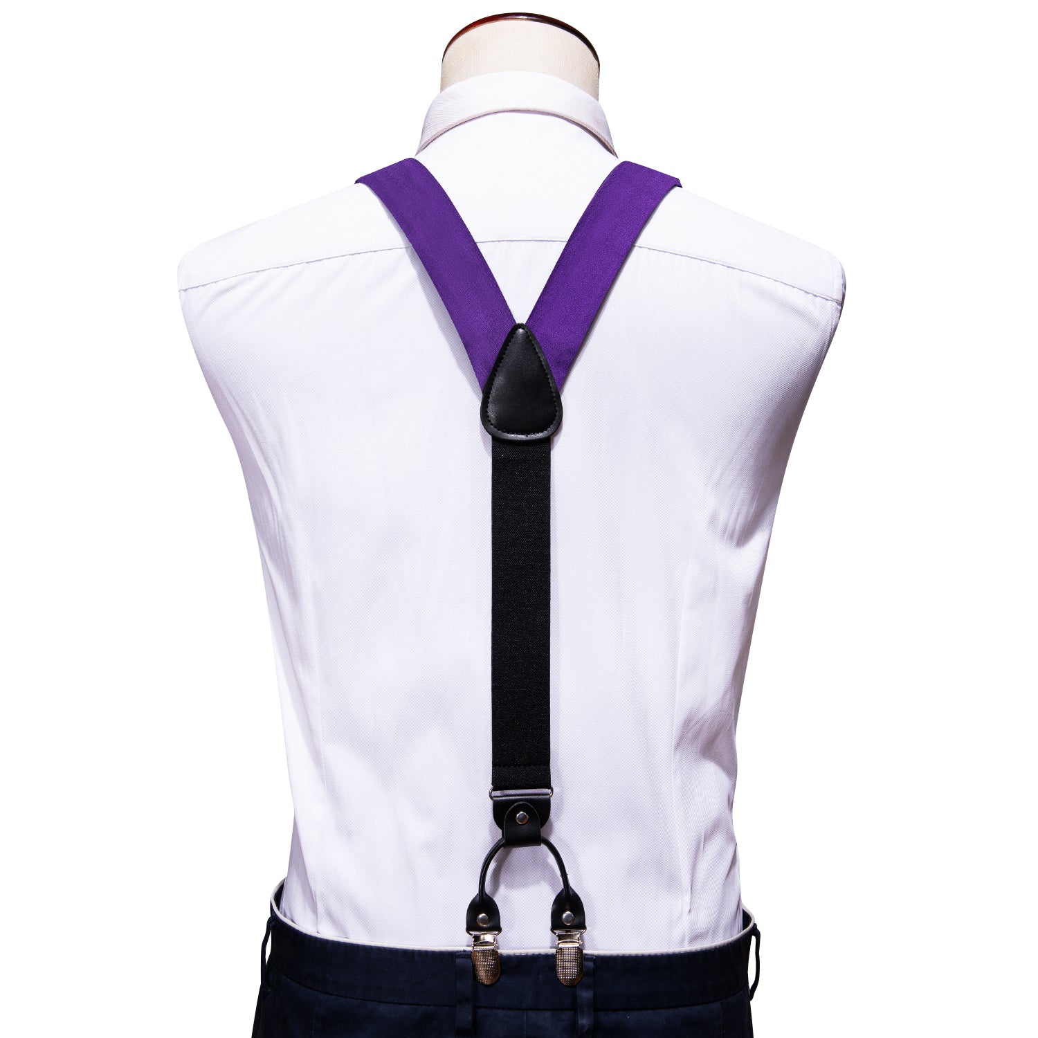 Purple Solid Y Back Adjustable Bow Tie Suspenders Set