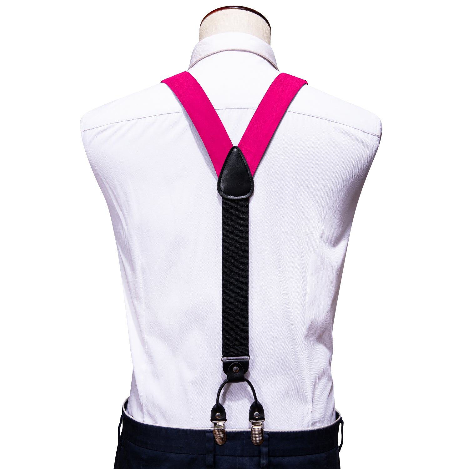 Rose Red Solid Y Back Adjustable Bow Tie Suspenders Set