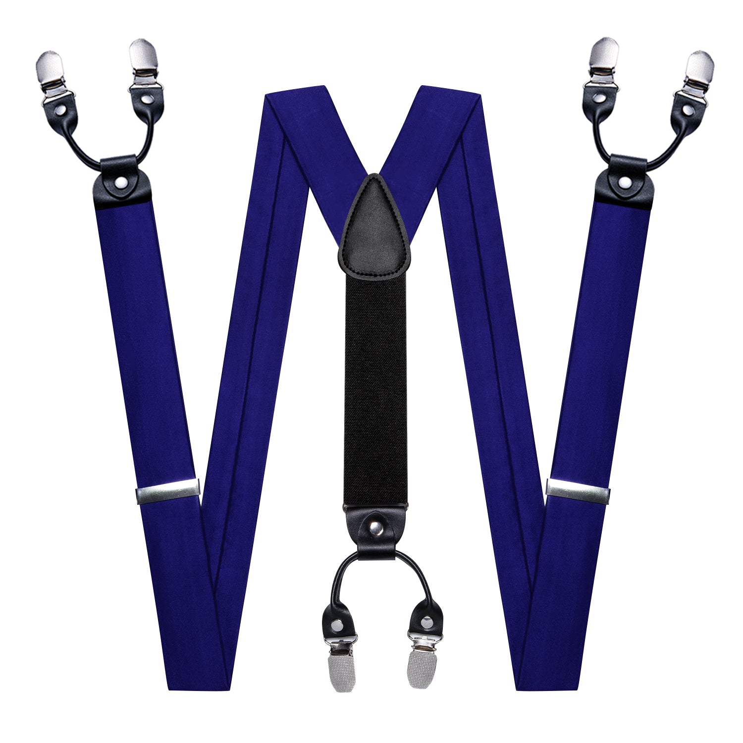 Cobalt Blue Solid Y Back Adjustable Bow Tie Suspenders Set