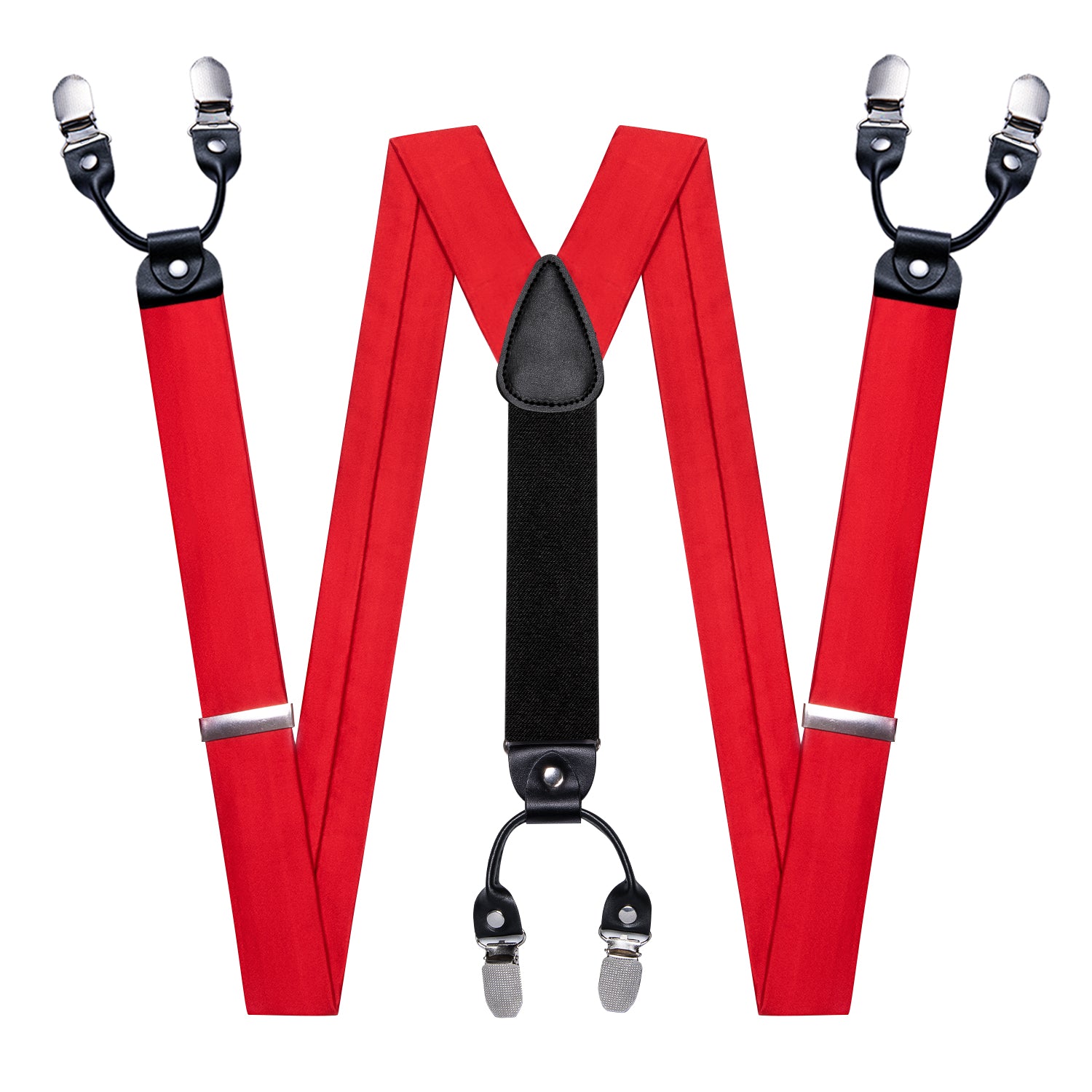 Barry.wang Red Tie Solid Y Back Adjustable Suspenders Bow Tie Set