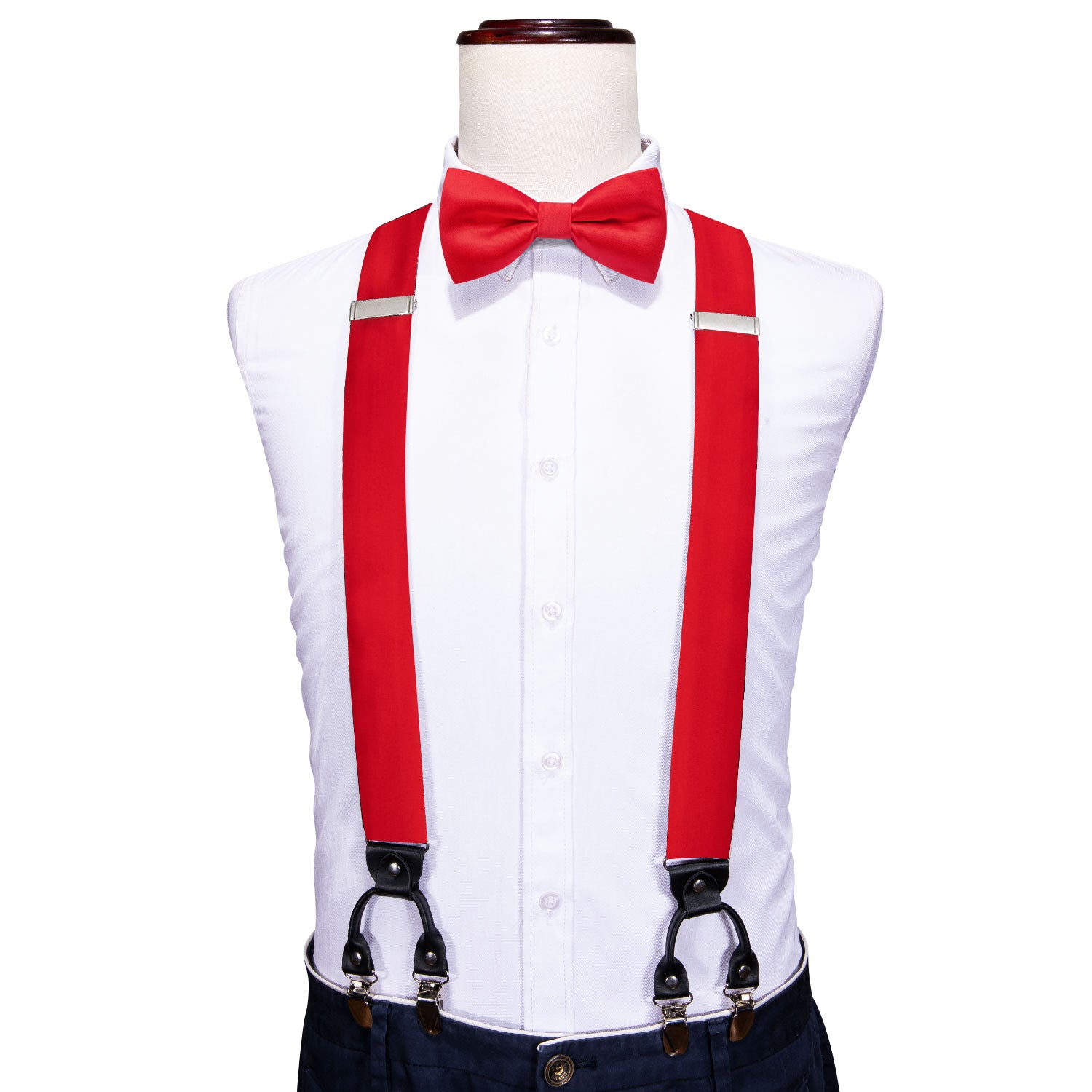 Red Tie Solid Y Back Adjustable Suspenders Bow Tie