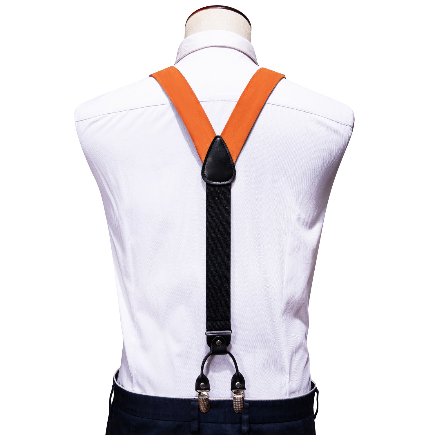 Orange Solid Y Back Adjustable Bow Tie Suspenders Set