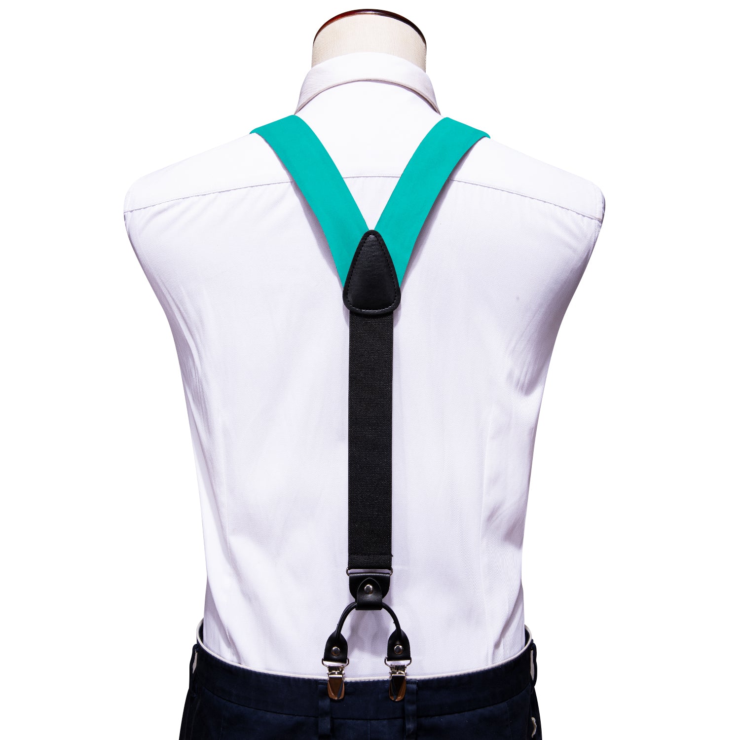 Aqua Solid Y Back Adjustable Bow Tie Suspenders Set
