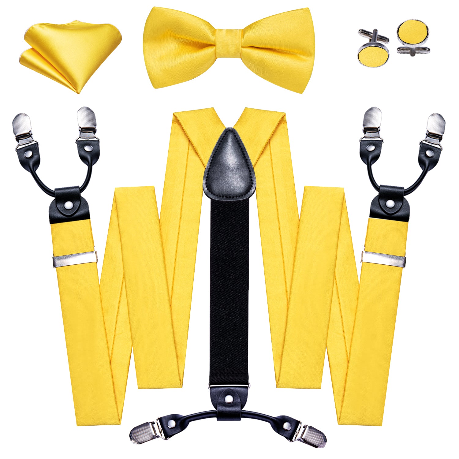 Barry.wang Men's Suspenders Yellow Solid Y Back Adjustable Bow Tie Suspenders Set