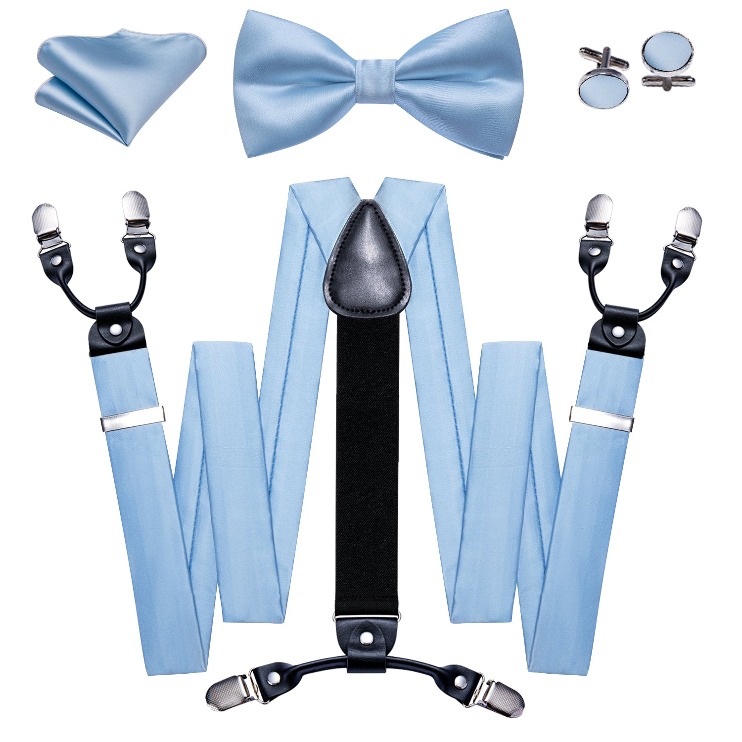 Sea Foam Solid Y Back Adjustable Bow Tie Suspenders Set