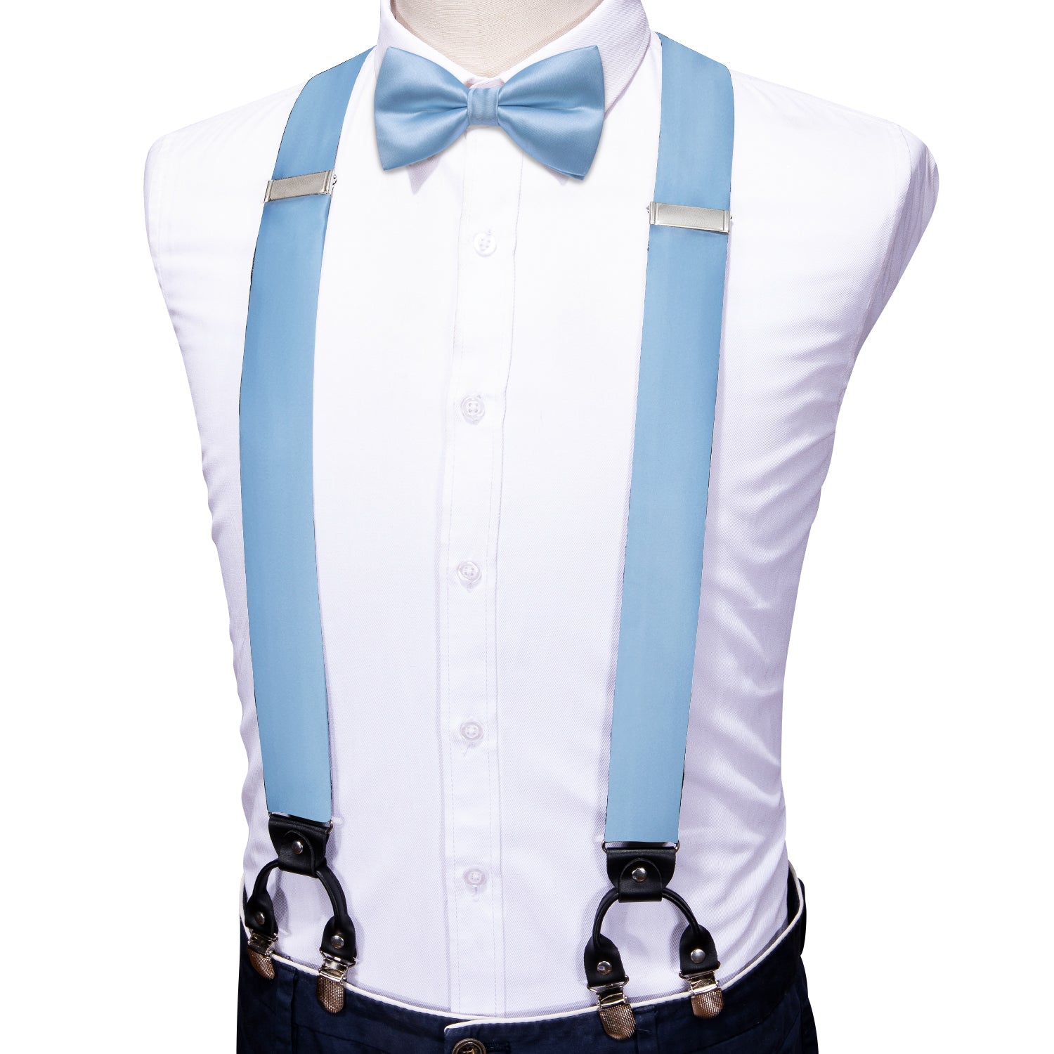 Sea Foam Solid Y Back Adjustable Bow Tie Suspenders Set