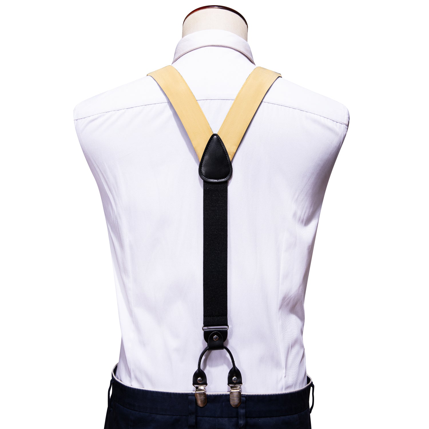 Vanilla Solid Y Back Adjustable Bow Tie Suspenders Set