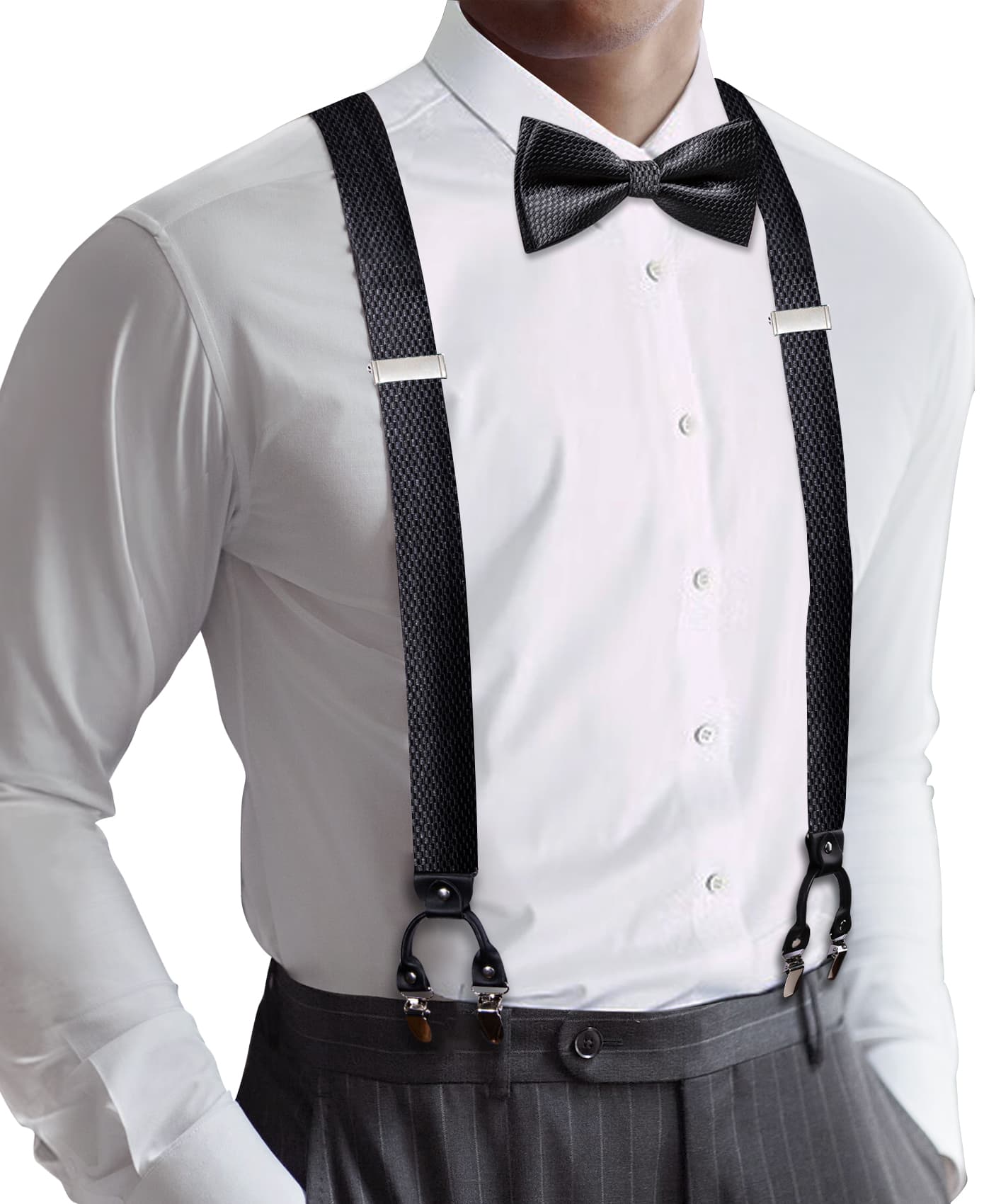 suspender and bow tie