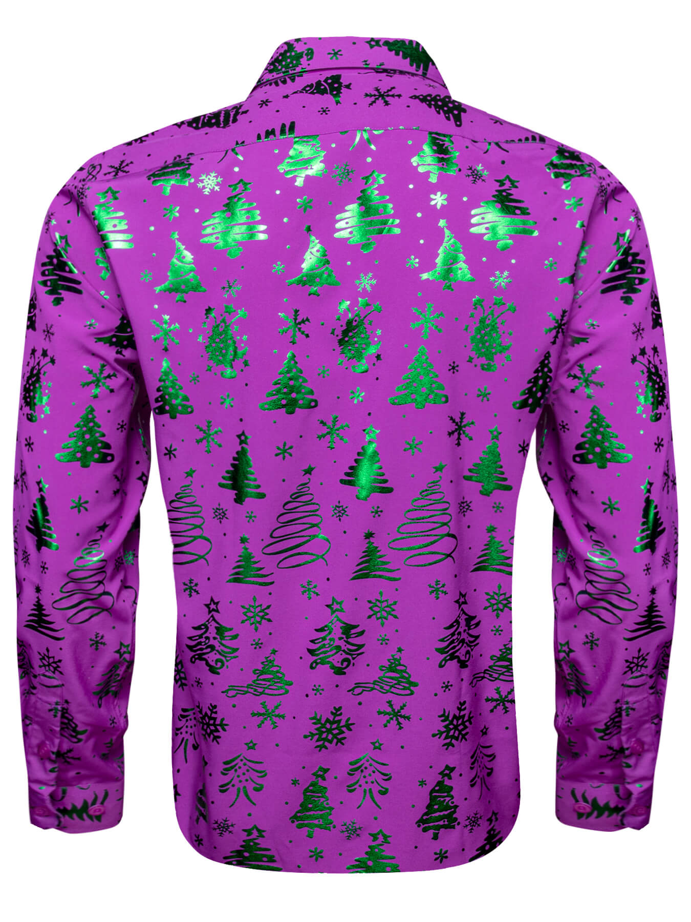 Barry. Wang Holiday Purple Dress Shirt Green Snowflake Tree Pattern Long Sleeve Shirt