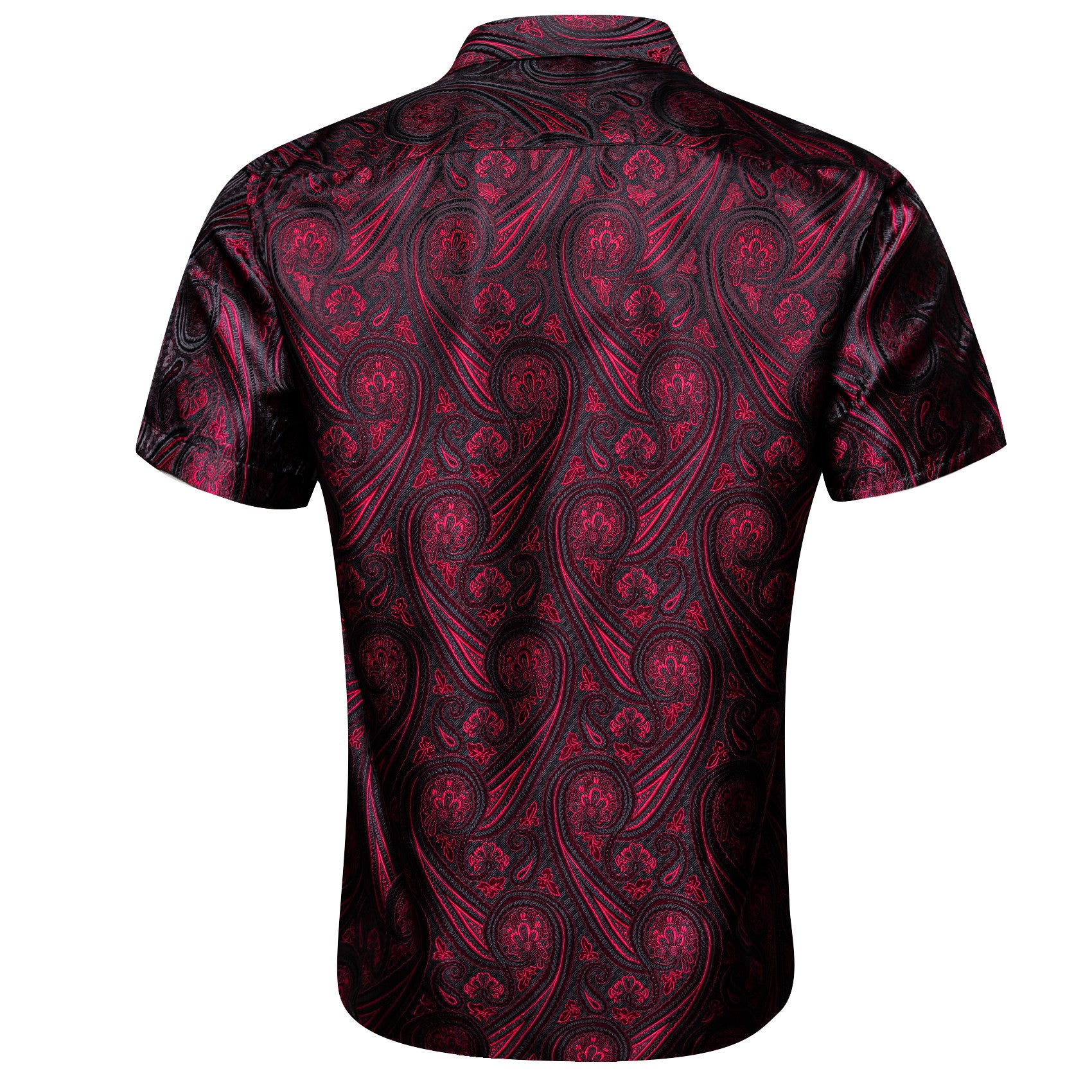 Barry. Wang Burgundy Black Paisley Jacquard Short Sleeve Button Up Shirt