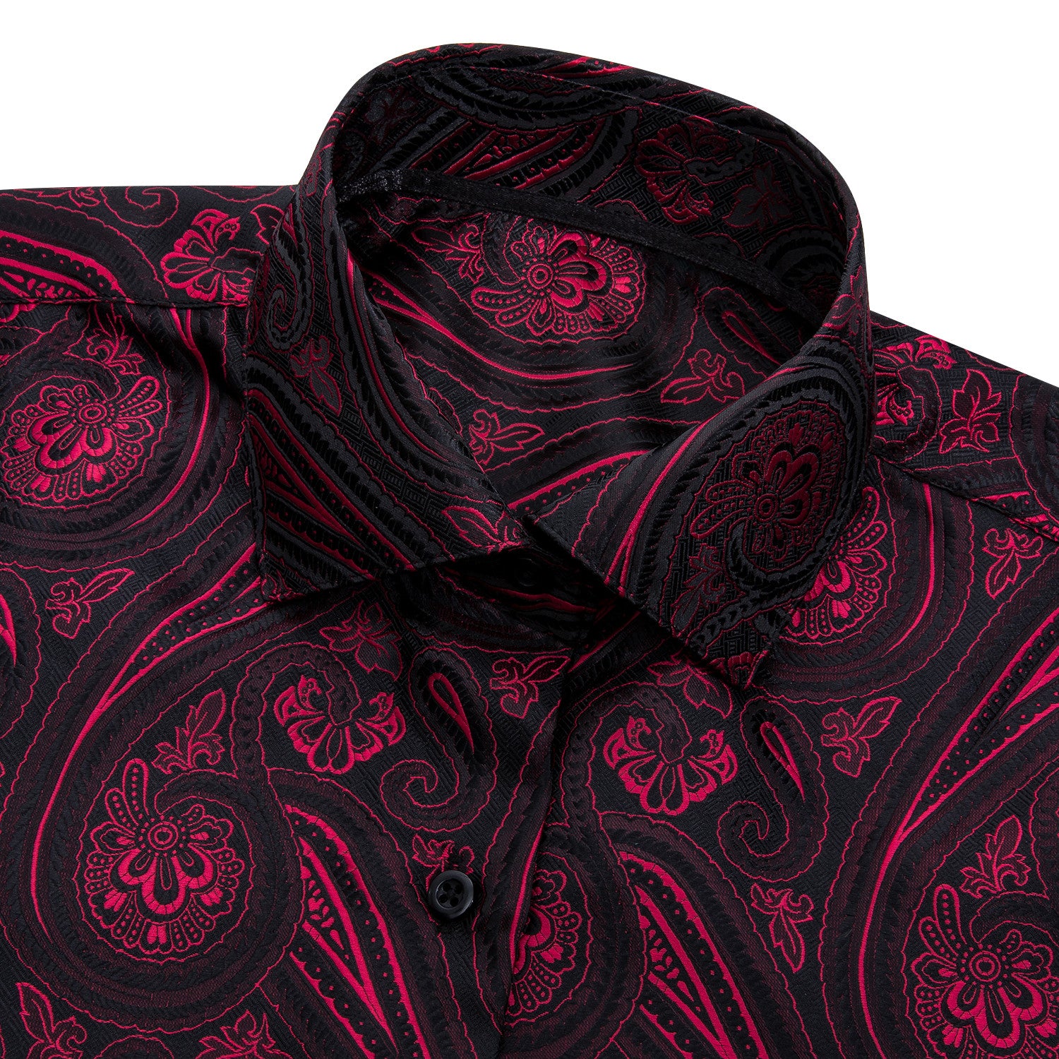 Barry. Wang Burgundy Black Paisley Jacquard Short Sleeve Button Up Shirt
