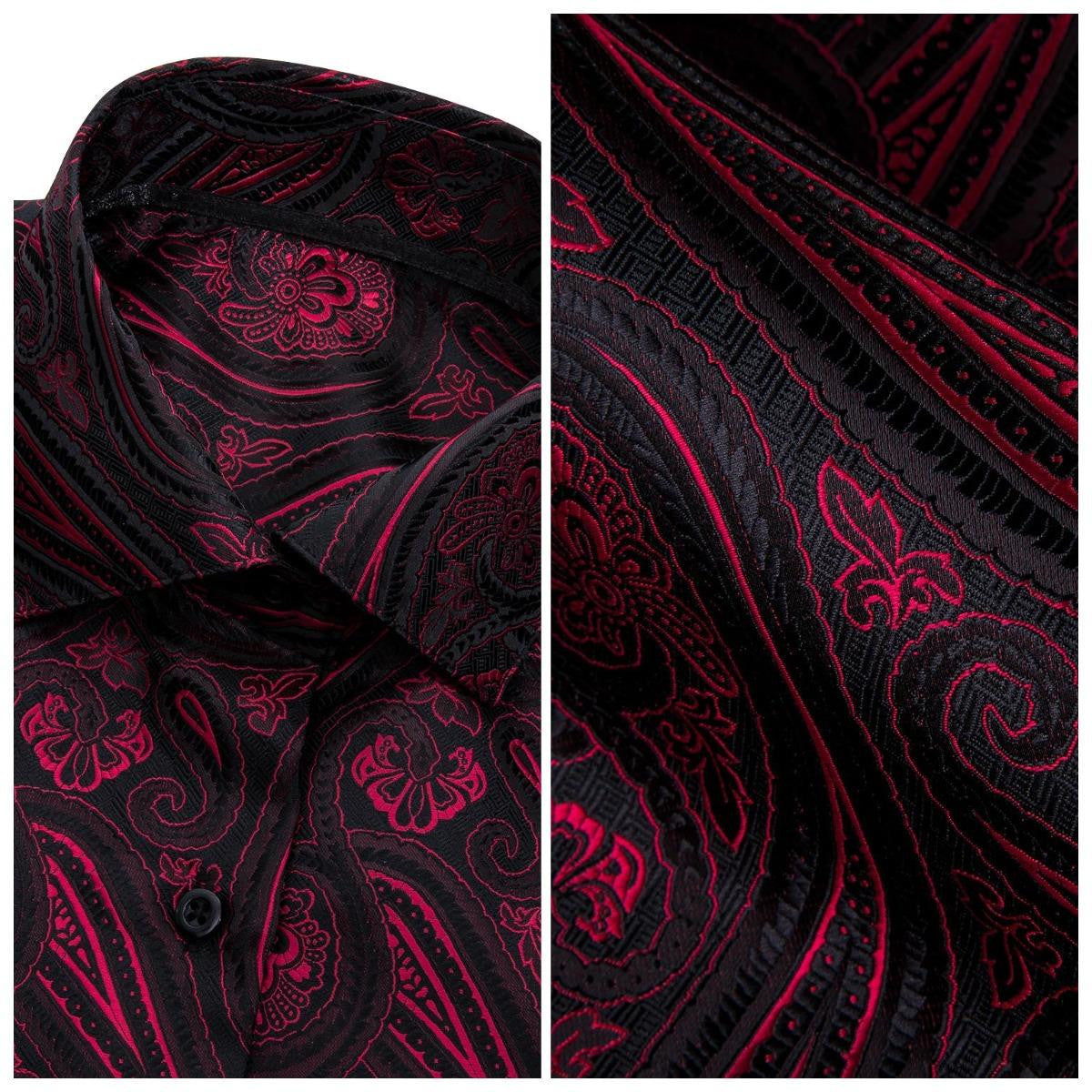 Barry. Wang Burgundy Black Paisley Jacquard Short Sleeve Button Up Shirt