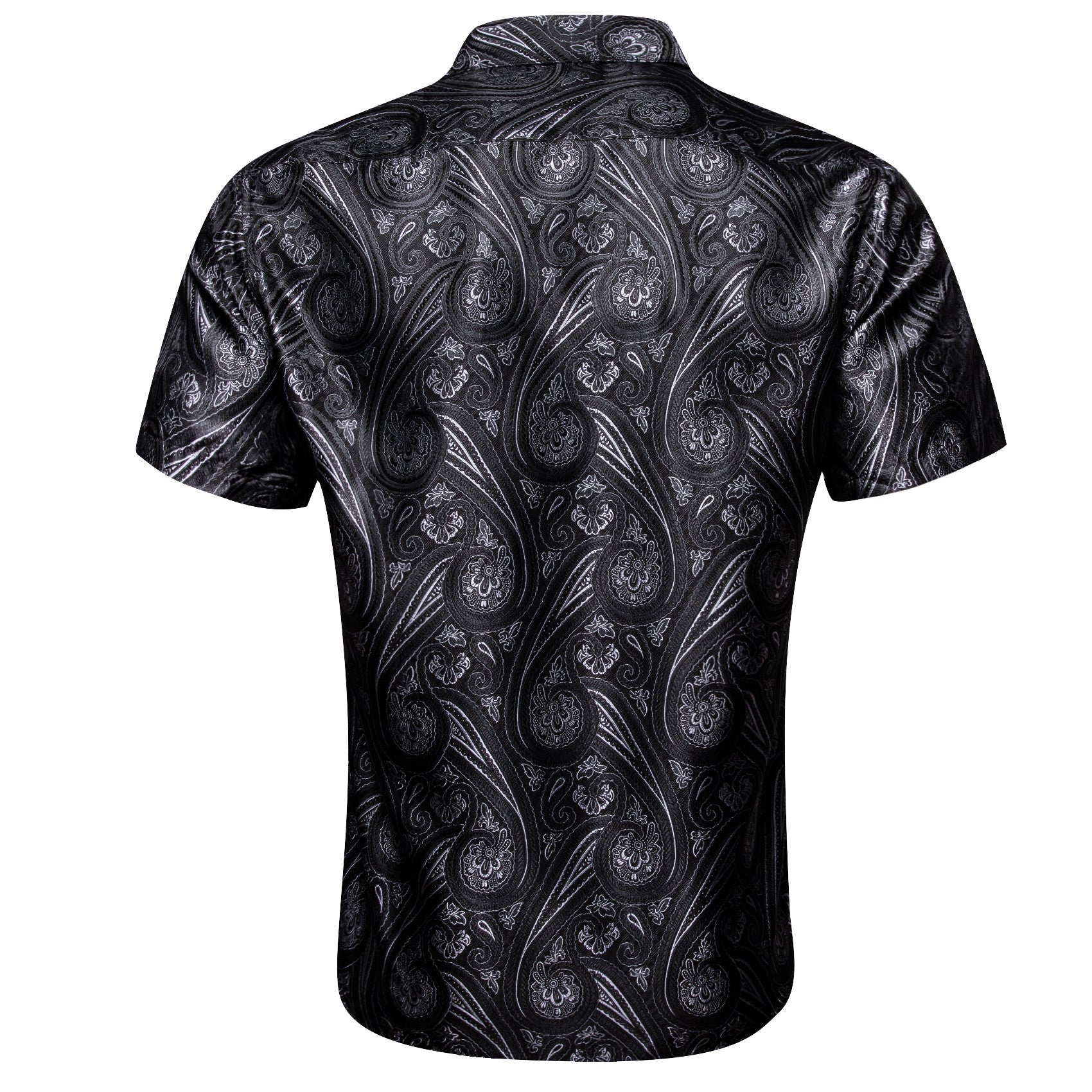 Barry. Wang Black White Paisley Jacquard Short Sleeve Button Up Shirt