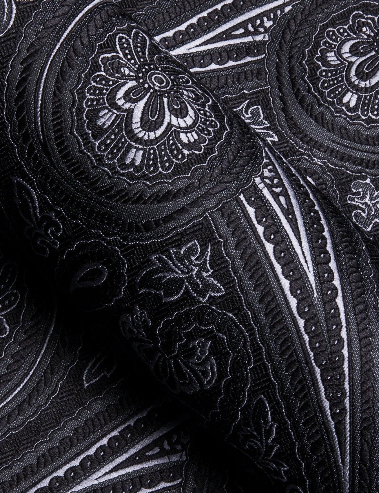 Barry. Wang Black White Paisley Jacquard Short Sleeve Button Up Shirt