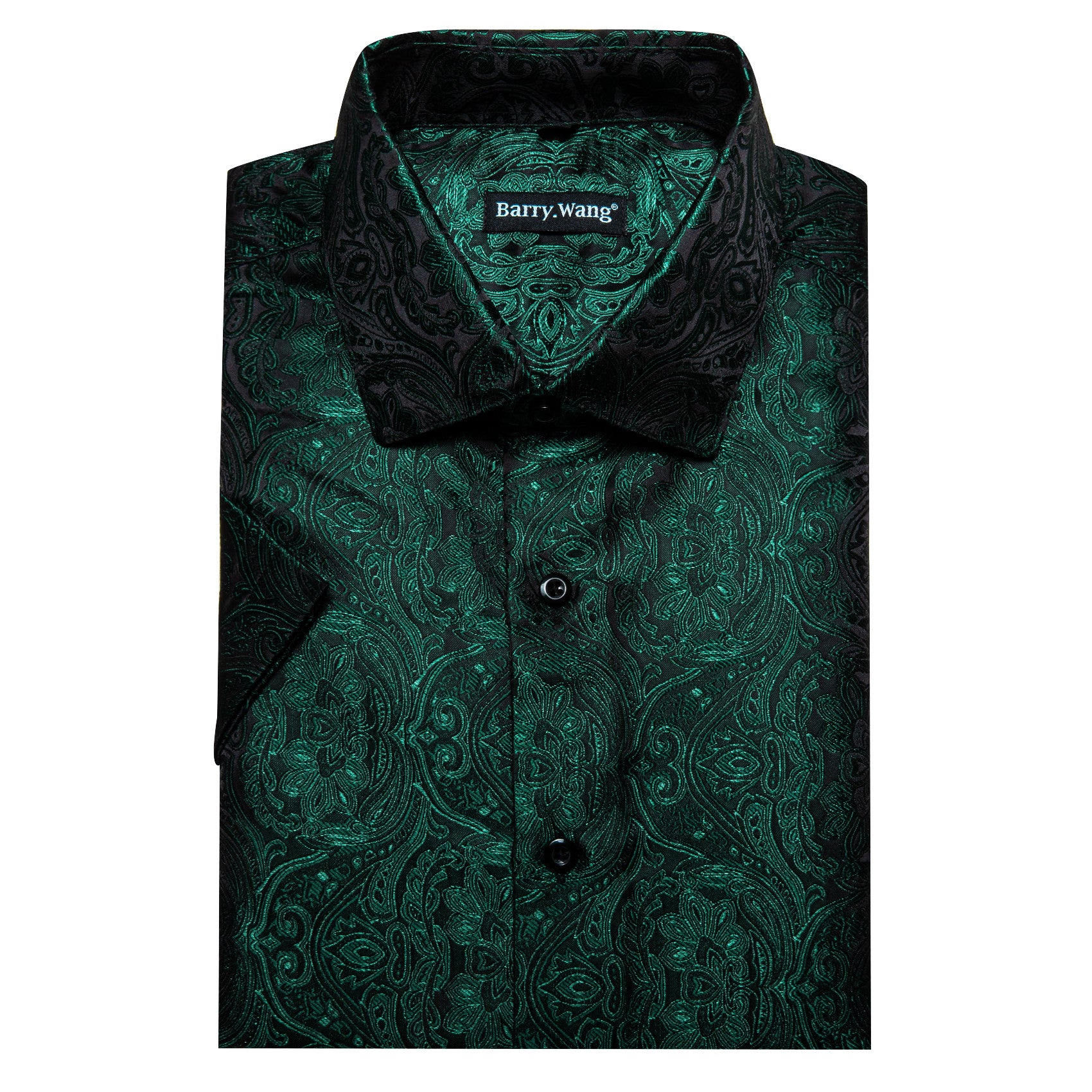 Barry. Wang Hunter Green Floral Jacquard Short Sleeve Button Up Shirt