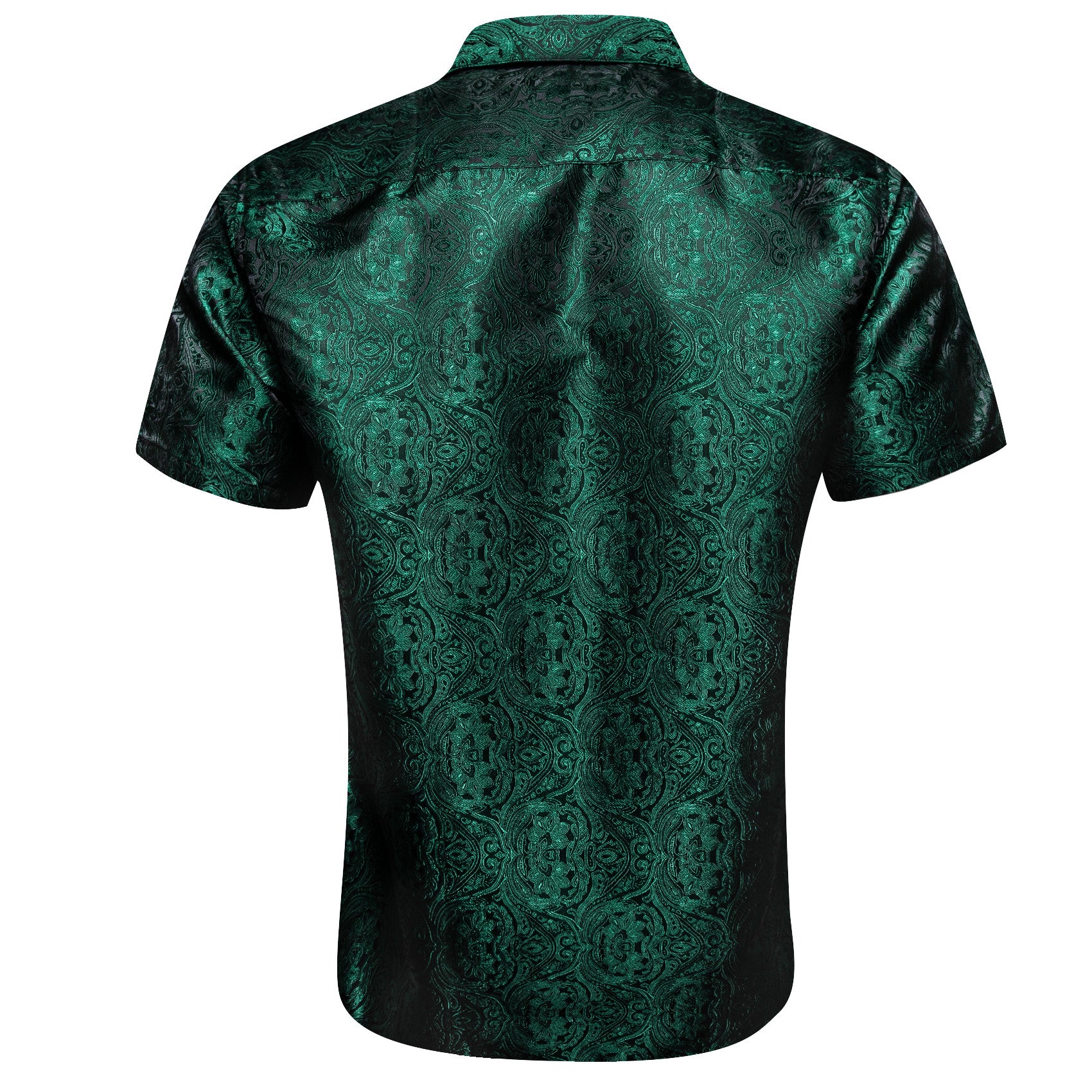 Barry. Wang Hunter Green Floral Jacquard Short Sleeve Button Up Shirt