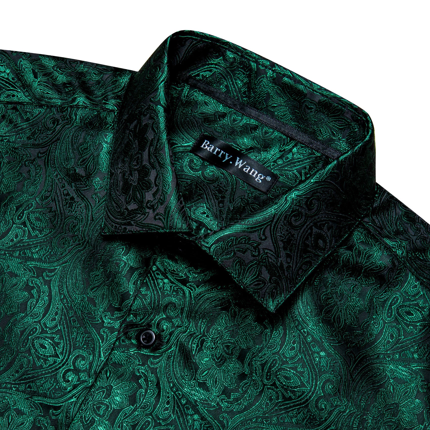 Barry. Wang Hunter Green Floral Jacquard Short Sleeve Button Up Shirt