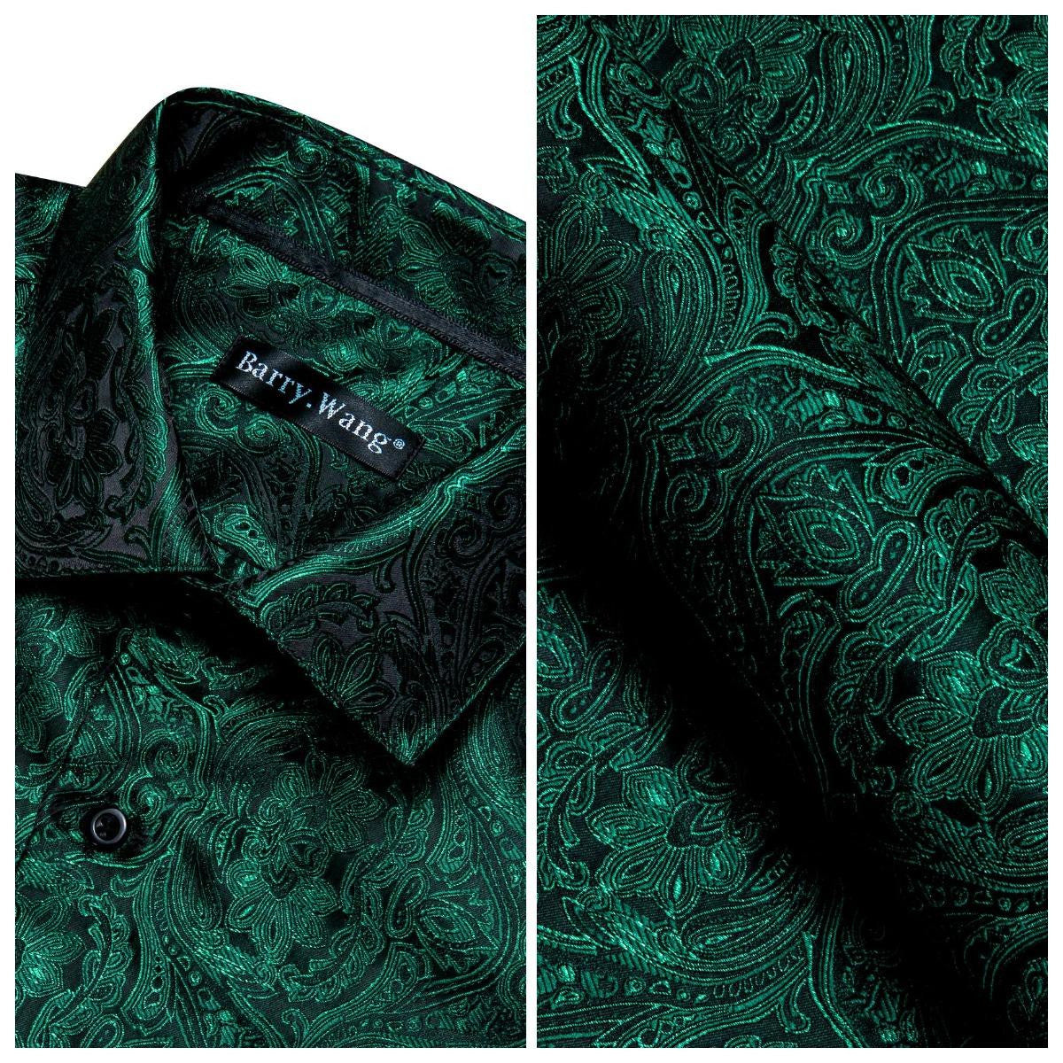 Barry. Wang Hunter Green Floral Jacquard Short Sleeve Button Up Shirt
