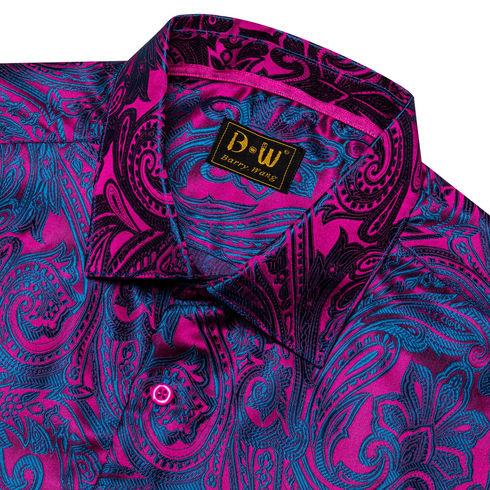 Barry. Wang Blue Purple Paisley Jacquard Short Sleeve Button Up Shirt