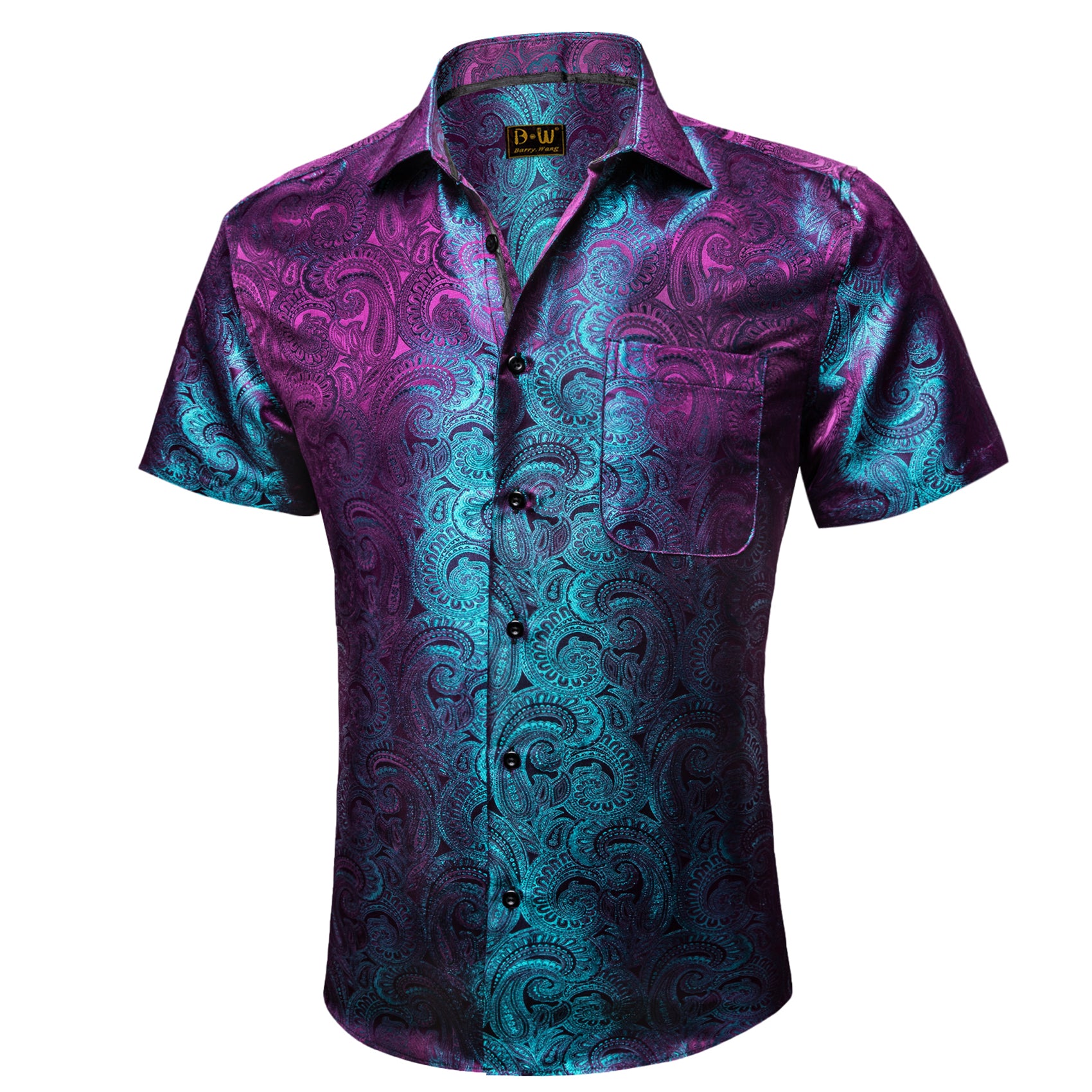 Short Sleeve Purple And Black Button Down Jack&Jones X Black