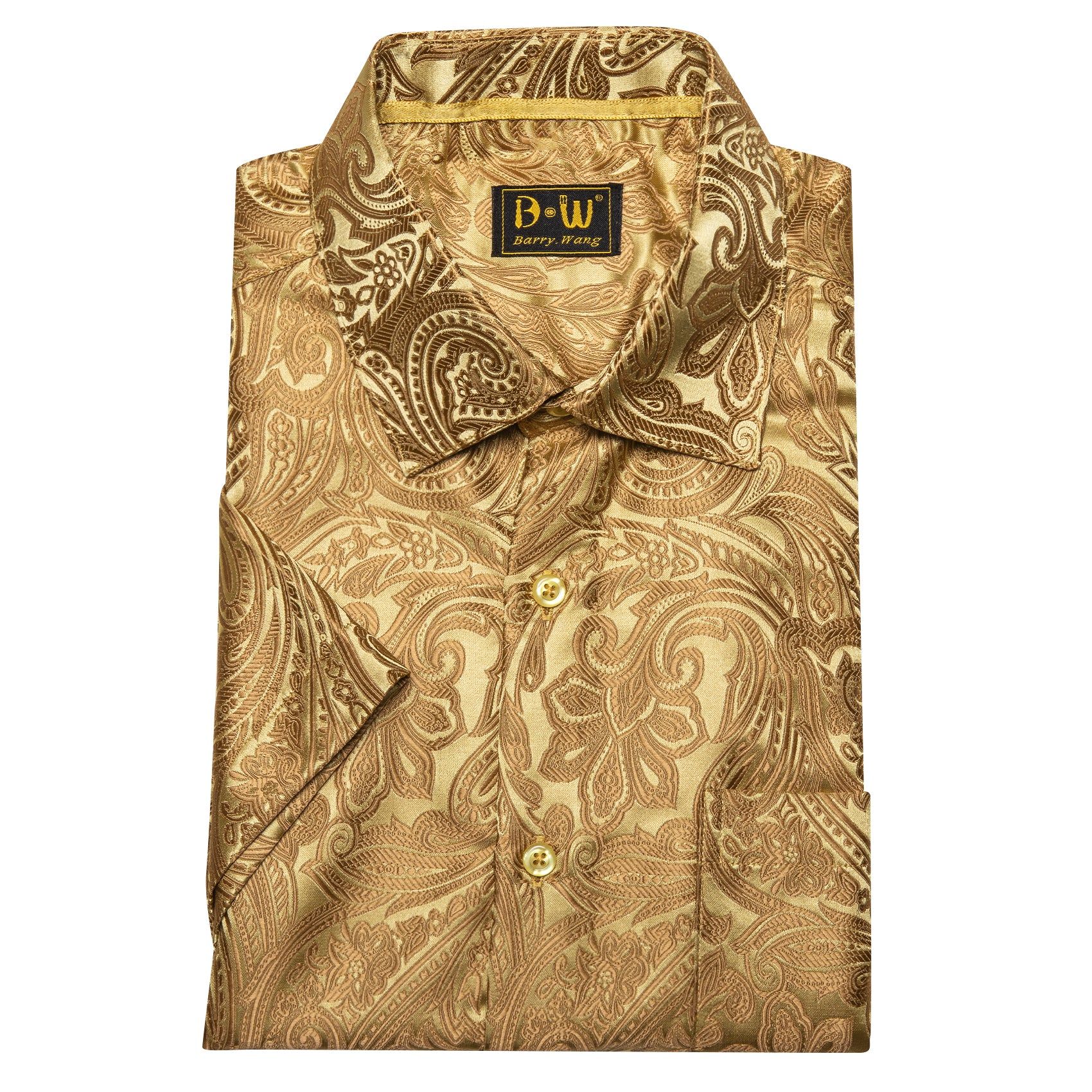 Wang Golden Paisley Jacquard Short Sleeve Button Up Shirt for M