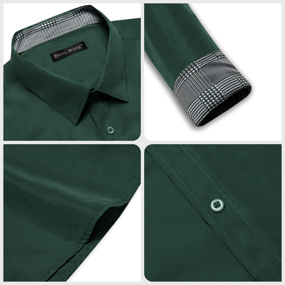 Barry Wang Green Grey Splicing Plaid Long Sleeve Silk Collar Shirt Barry. Wang Barry Wang Green Grey Splicing Plaid Long Sleeve Silk Collar Shirt Barry. Wang