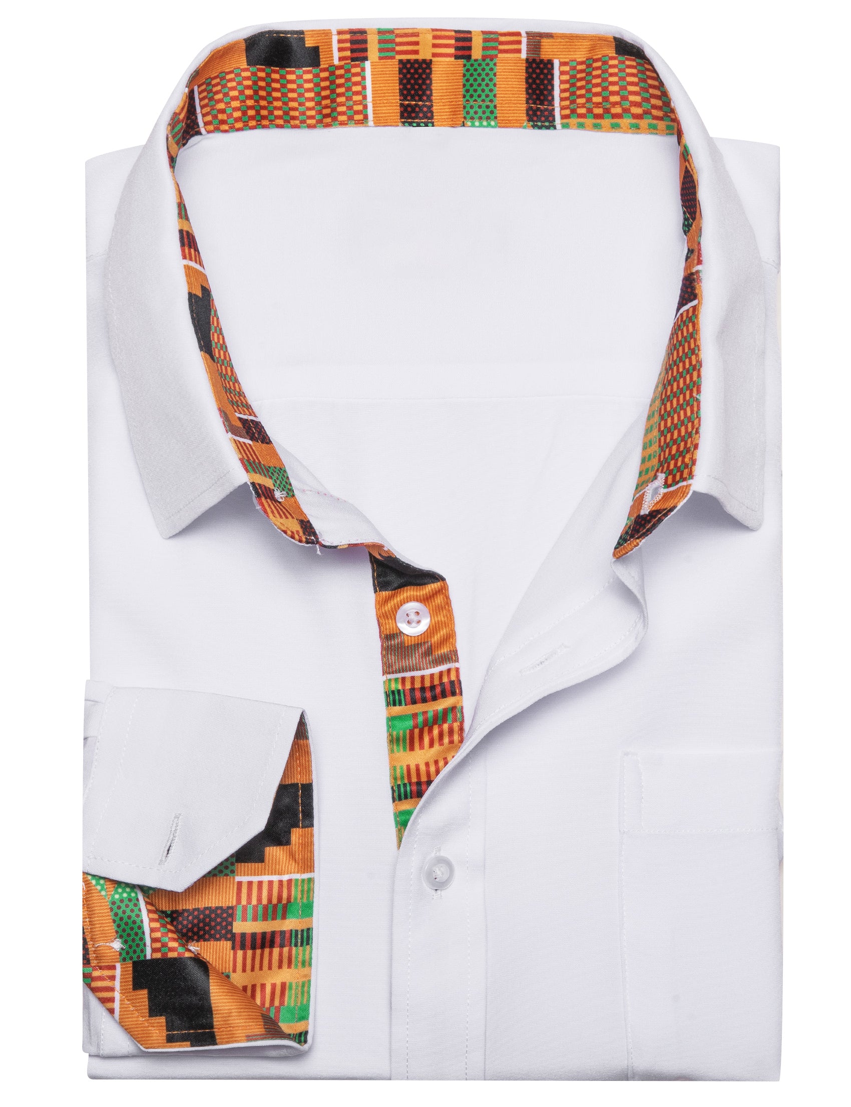 Barry. Wang White Yellow Splicing Shirt Mens Silk Long Sleeve Button Down Novelty Shirt