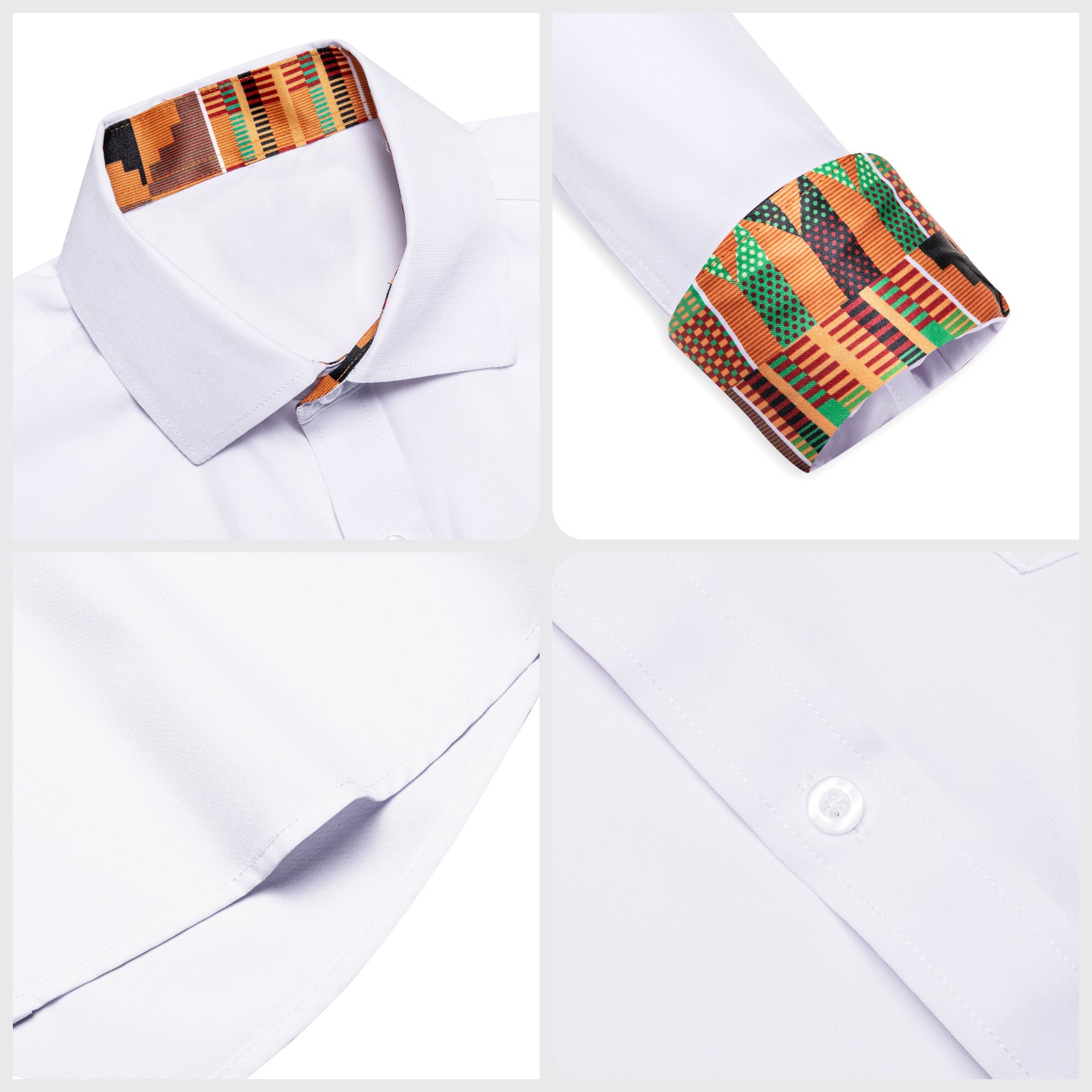 Barry. Wang White Yellow Splicing Shirt Mens Silk Long Sleeve Button Down Novelty Shirt