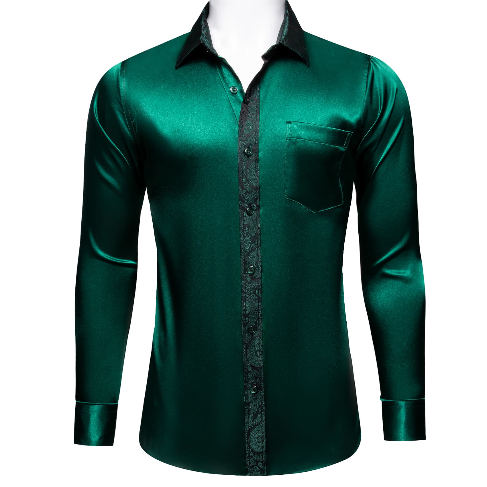 Emerald Green button down shirt with paisley Jacquard cuff 