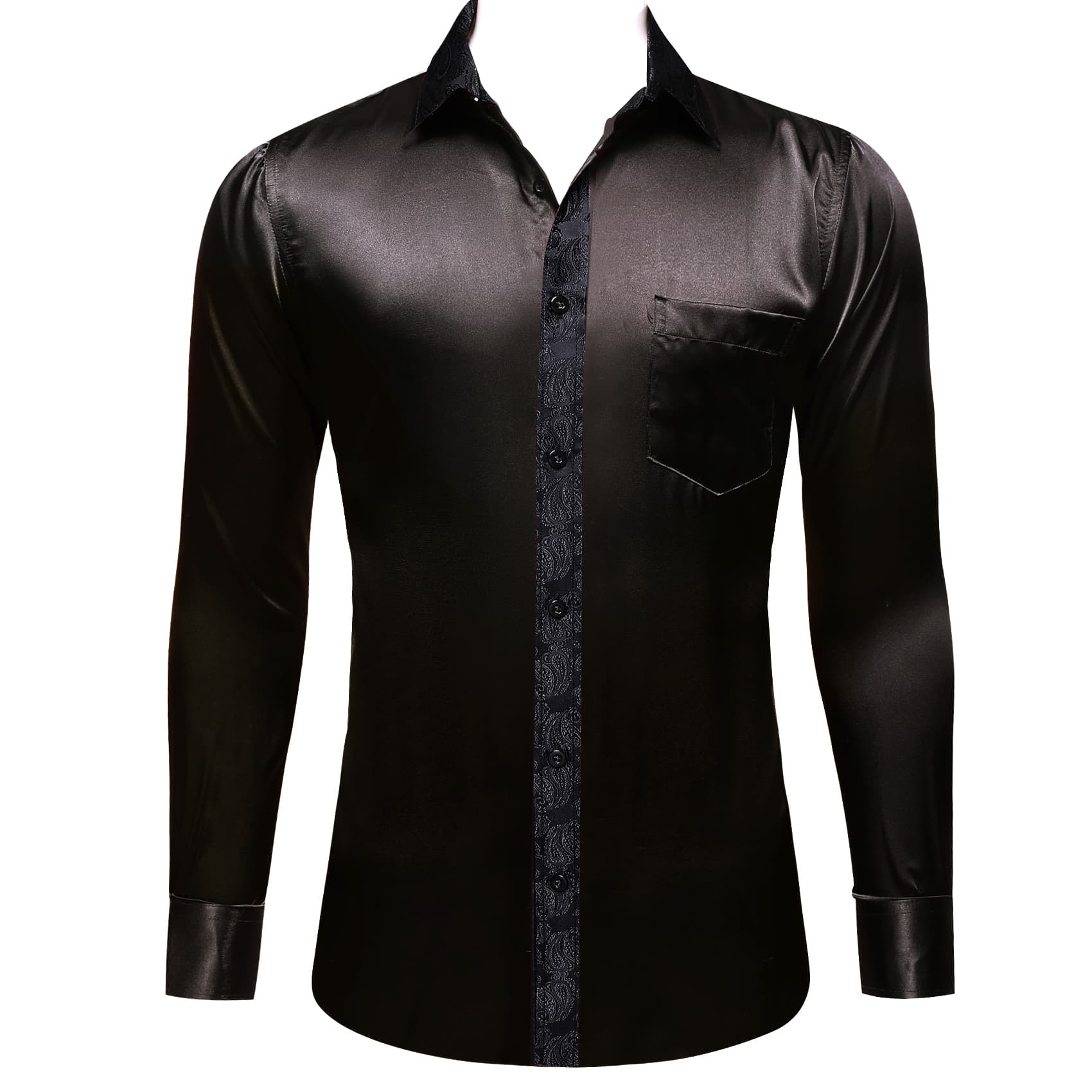 Black Dress shirt and black paisley collar shirt satin long sleeve shirt 