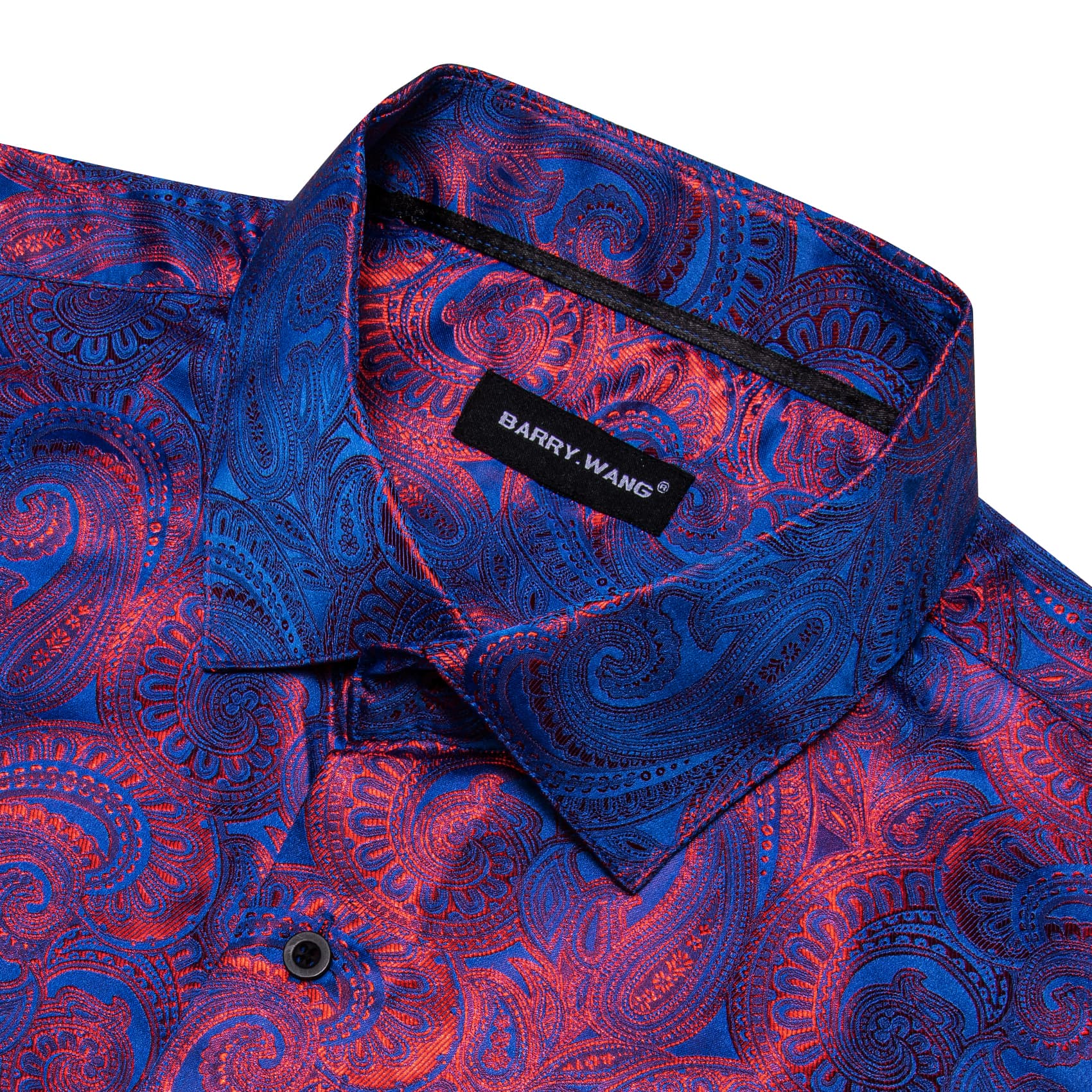 Barry. Wang Mens Paisley Club Shirt Blue Red Silk Long Sleeve Dress Sh