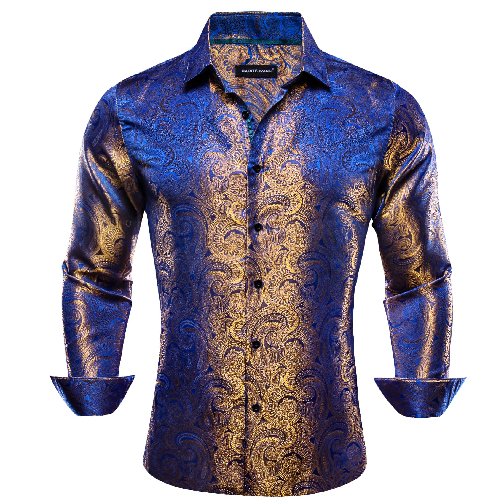 Barry. Wang Mens Paisley Dress Shirt Gold Blue 70s Disco Long Sleeve B Barry. Wang Mens Paisley Dress Shirt Gold Blue 70s Disco Long Sleeve B