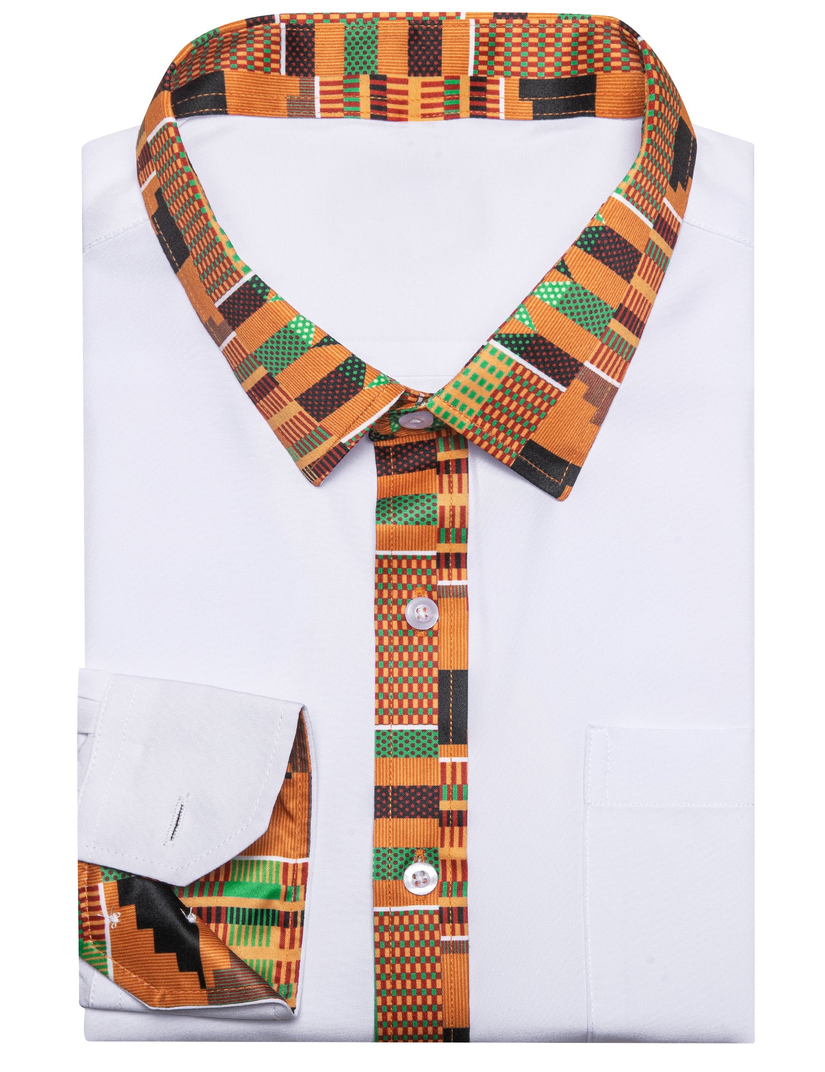 Barry. Wang White Yellow Patchwork Shirt Mens Silk Long Sleeve Button Down Novelty Shirt