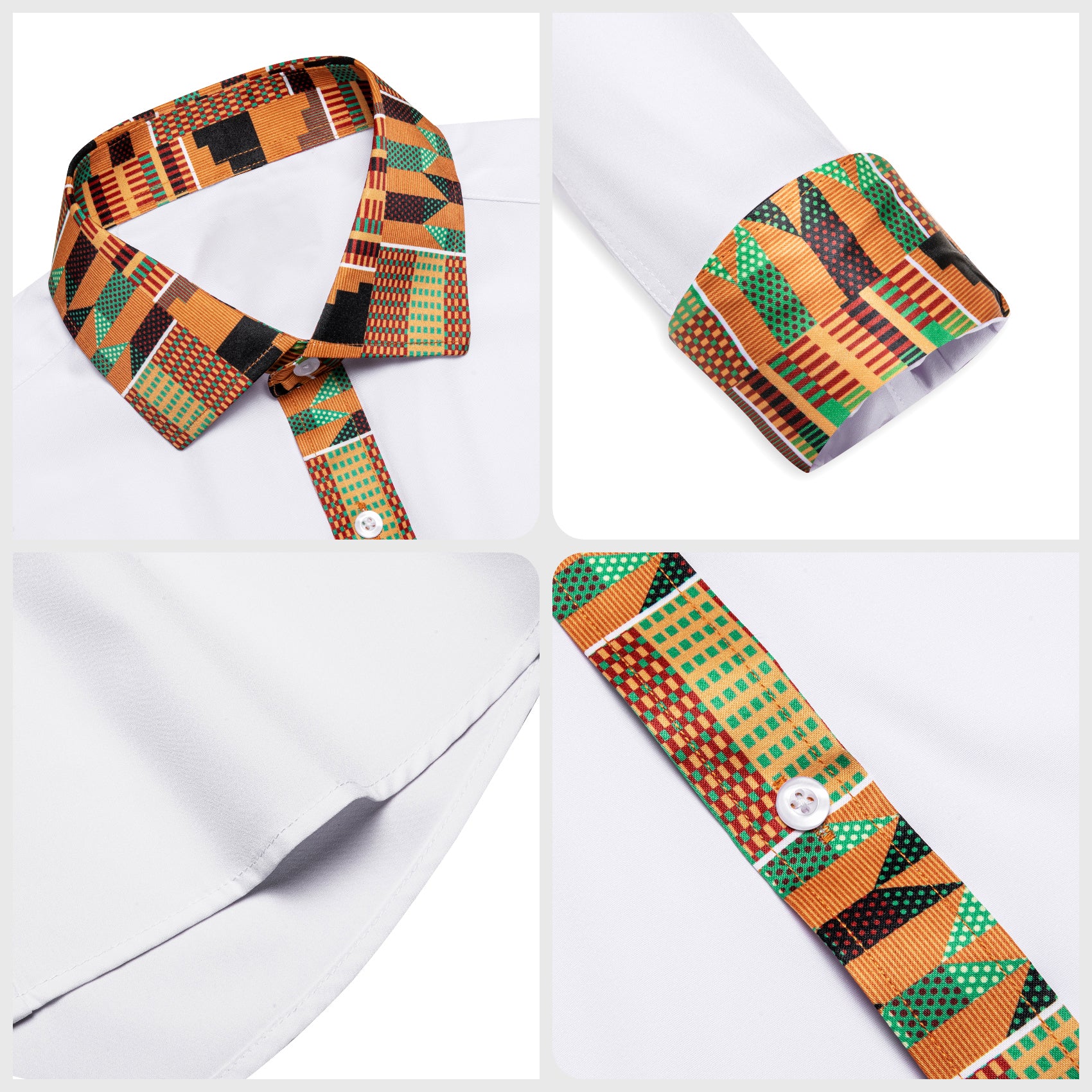 Barry. Wang White Yellow Patchwork Shirt Mens Silk Long Sleeve Button Down Novelty Shirt