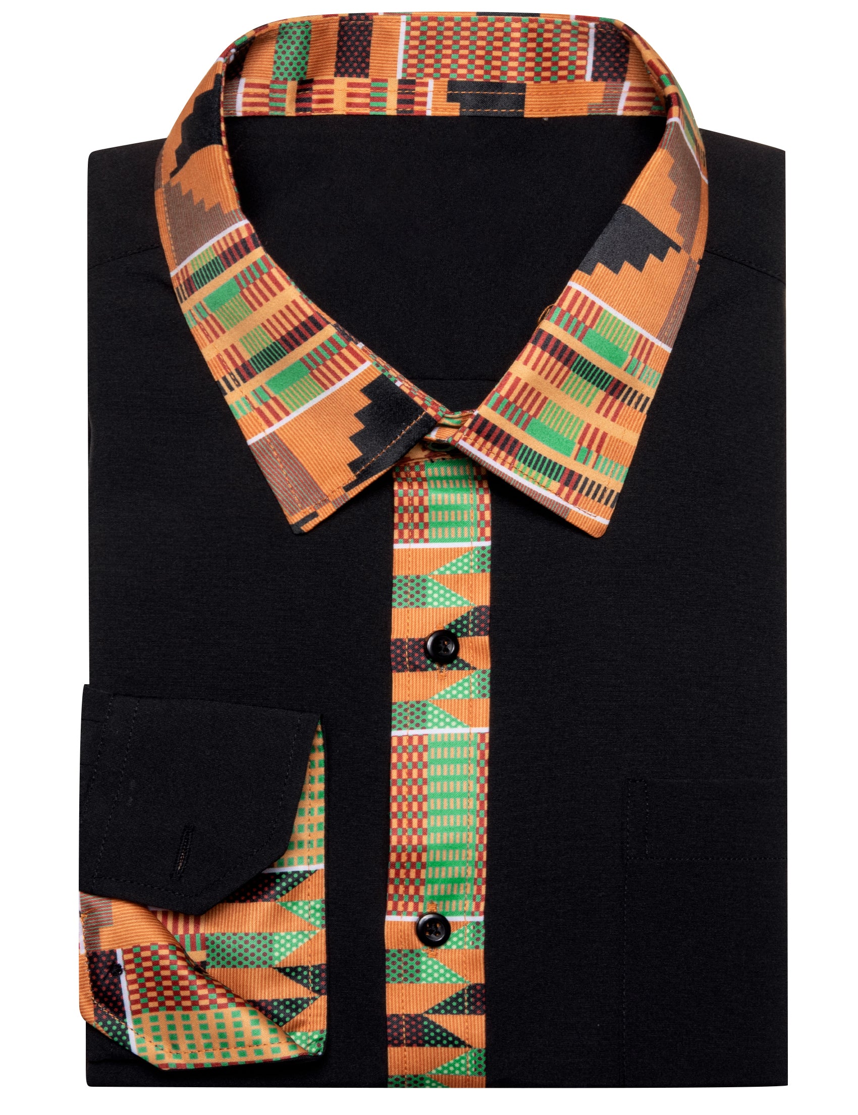 Barry. Wang Black Yellow Patchwork Shirt Mens Silk Long Sleeve Button Down Novelty Shirt