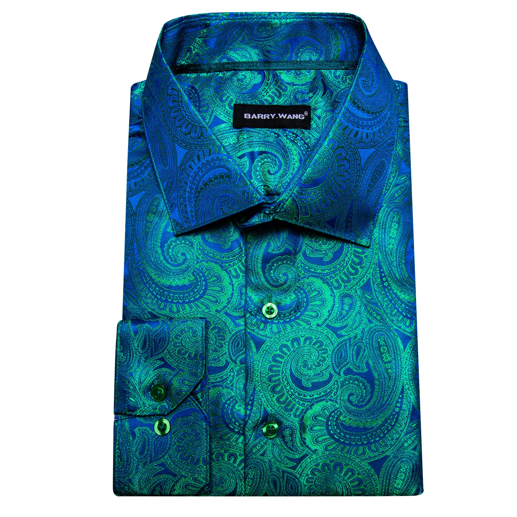 Barry. Wang Emerald Green Paisley Shirt Blue Jacquard Button Down Shirt, S Barry. Wang Emerald Green Paisley Shirt Blue Jacquard Button Down Shirt, S