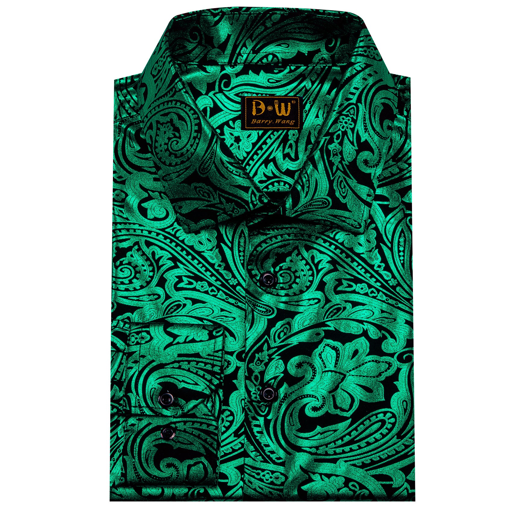 Barry. Wang Emerald Green Paisley Long Sleeve Button Down Shirt for Men