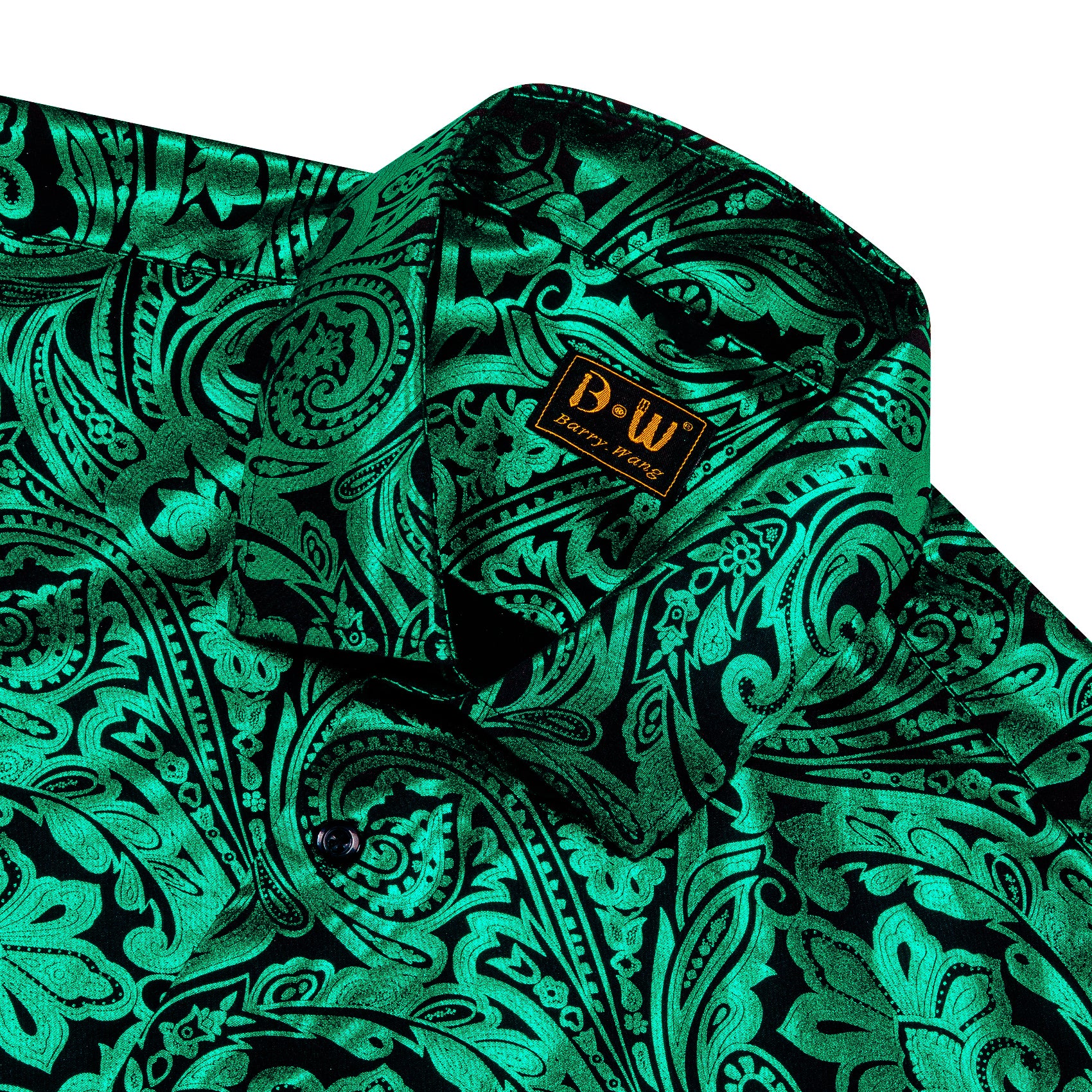 Barry. Wang Emerald Green Paisley Long Sleeve Button Down Shirt for Men