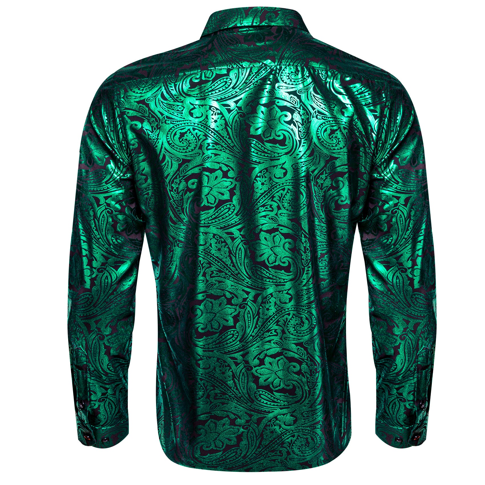 Barry. Wang Emerald Green Paisley Long Sleeve Button Down Shirt for Men