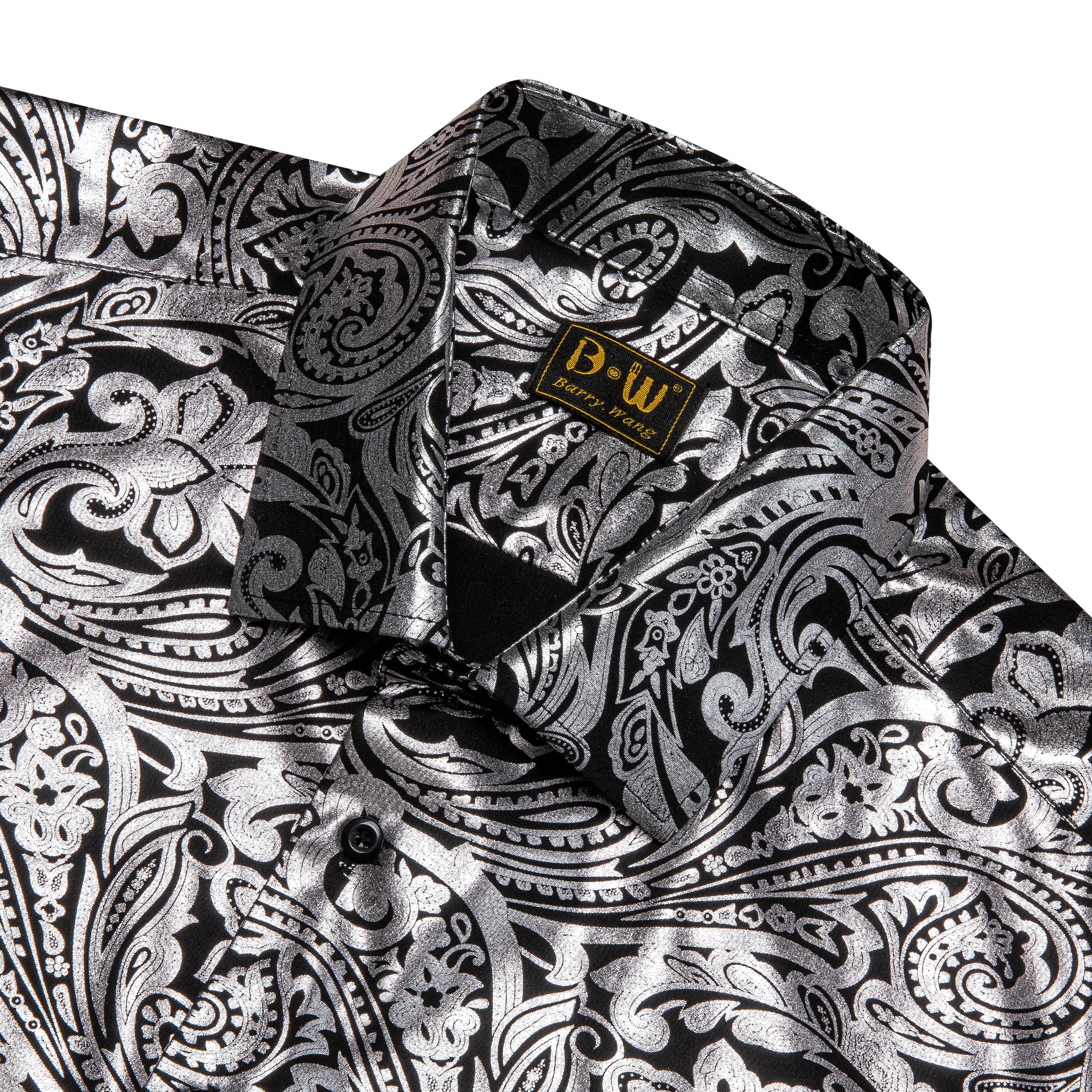 Barry. Wang Silver Paisley Long Sleeve Button Down Dress Shirt for Men