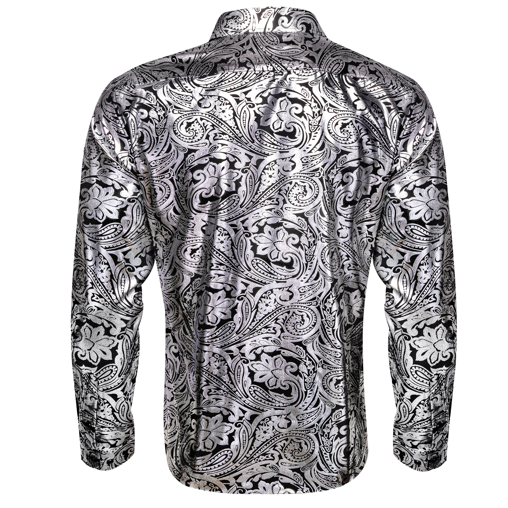 Barry. Wang Silver Paisley Long Sleeve Button Down Dress Shirt for Men