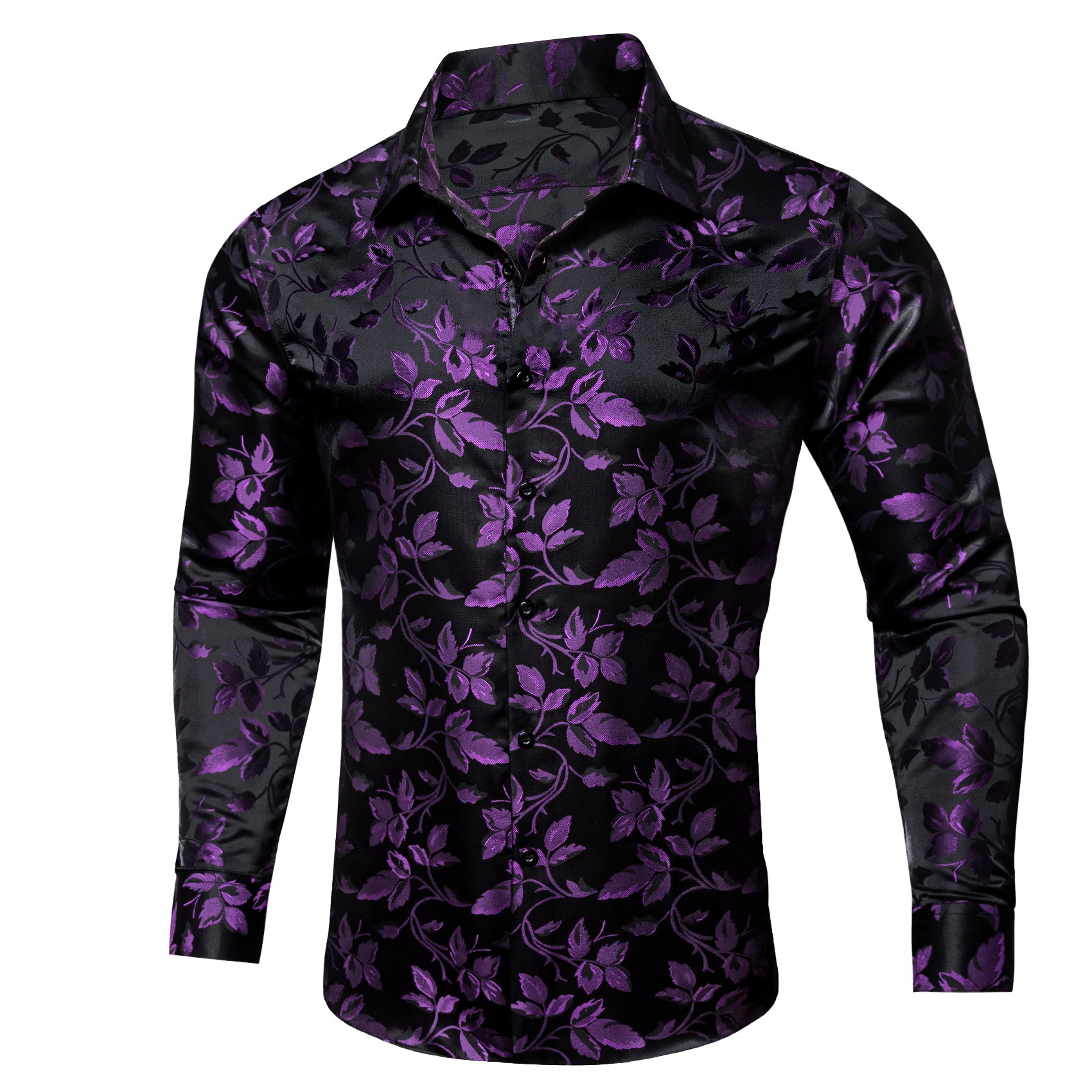 Barry. Wang Purple Black Floral Long Sleeve Button Down Shirt for Men