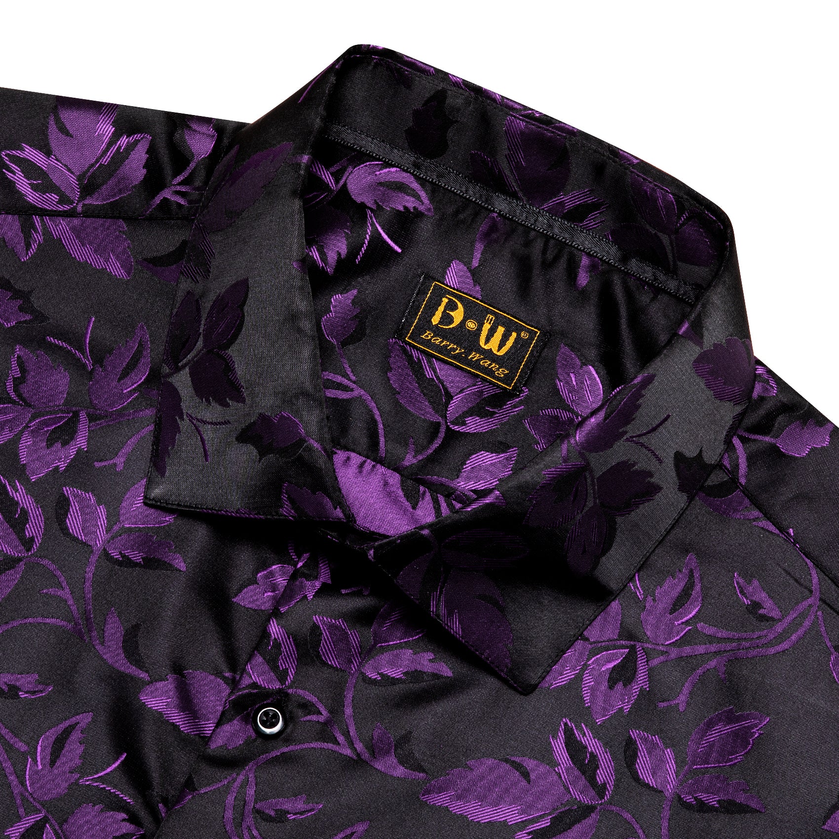 black and purple dress shirt Half Black Half Purple Long Sleeve Men Button up Shirt, Color Block Split Two Tone Combo Print Buttoned Collared Casual Dress Chest Pocket