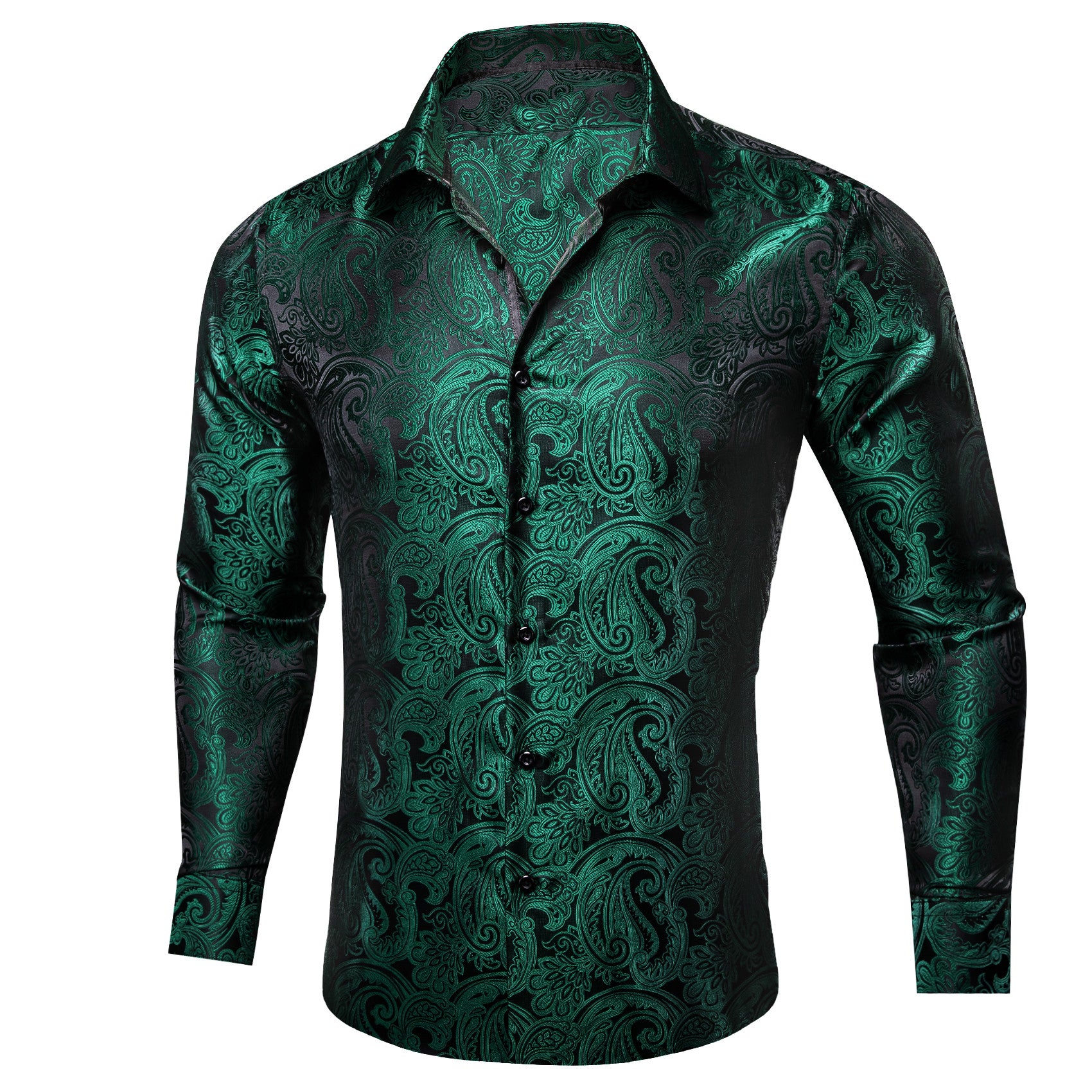 Barry. Wang Mens Hunter Green Dress Shirt Paisley Silk Long Sleeve Button Down Shirt