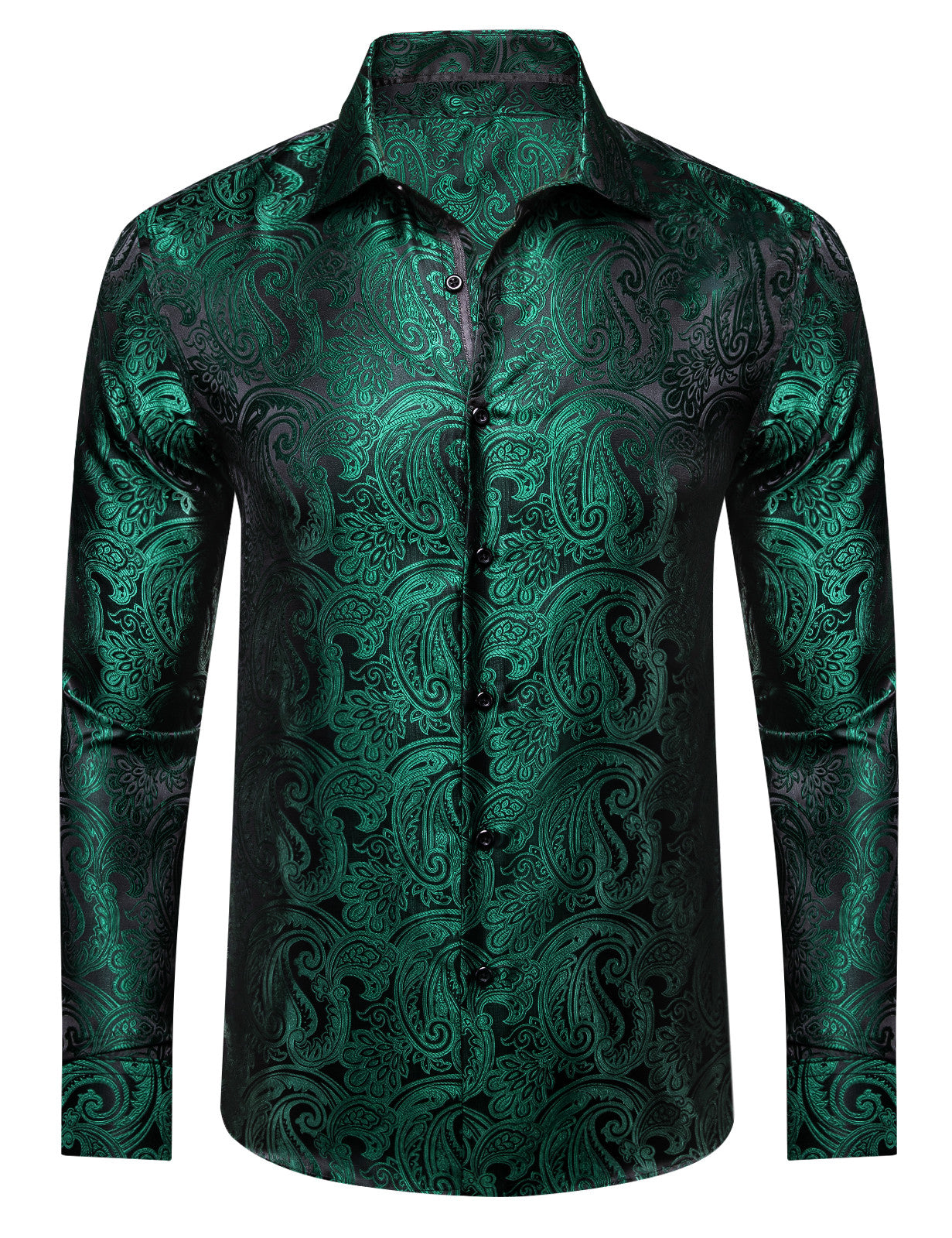Barry. Wang Mens Hunter Green Dress Shirt Paisley Silk Long Sleeve Button Down Shirt