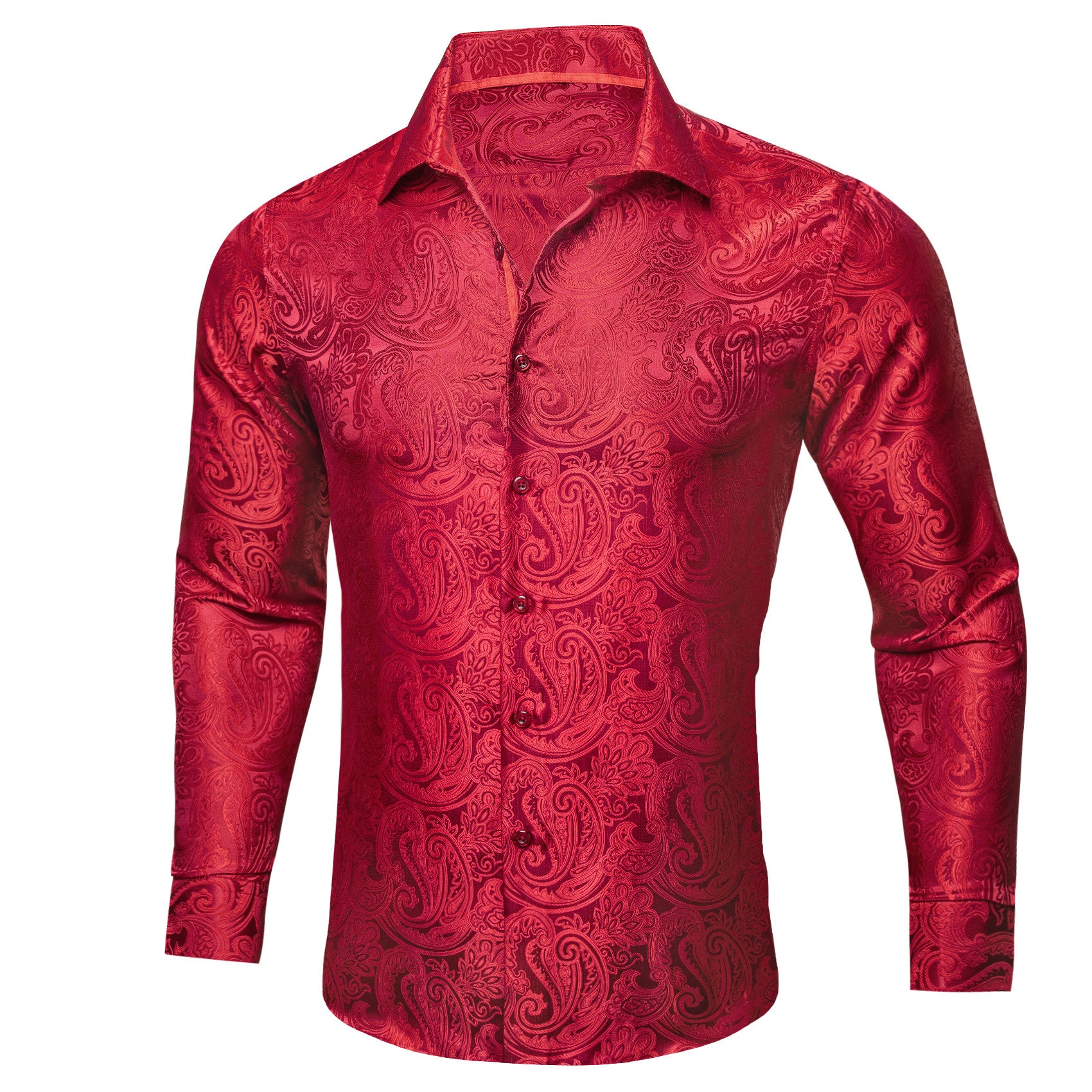 Barry. Wang Mens Cranberry Dress Shirt Paisley Silk Long Sleeve Button Down Shirt