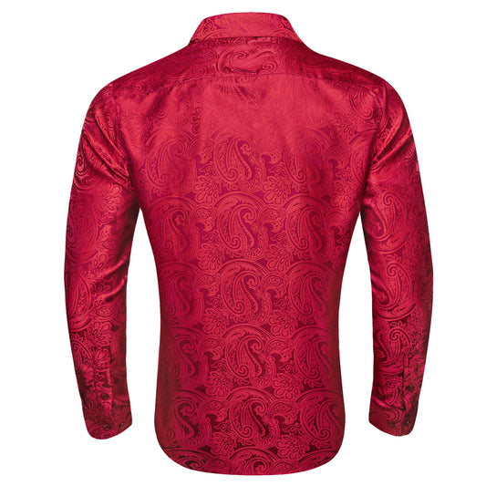 Barry. Wang Red Casual Shirt for Men Paisley Long Sleeve Button Down Shirt