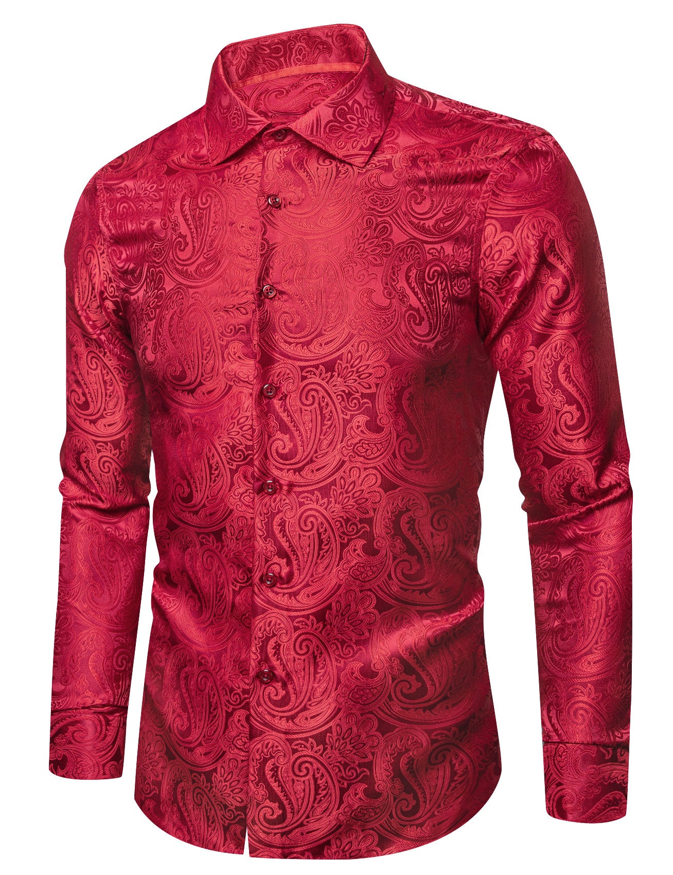 mens red paisley dress shirt Men's Dress Shirt Regular Fit Paisley And Check Design In Red L / Red
