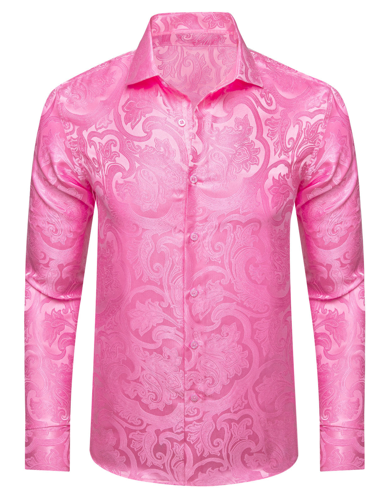 Barry. Wang Mens Western Shirt Silk Hot Pink Paisley Long Sleeve Button Down Dress Shirt