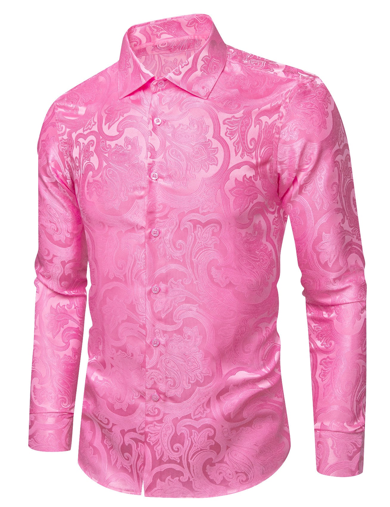 Barry. Wang Mens Western Shirt Silk Hot Pink Paisley Long Sleeve Button Down Dress Shirt